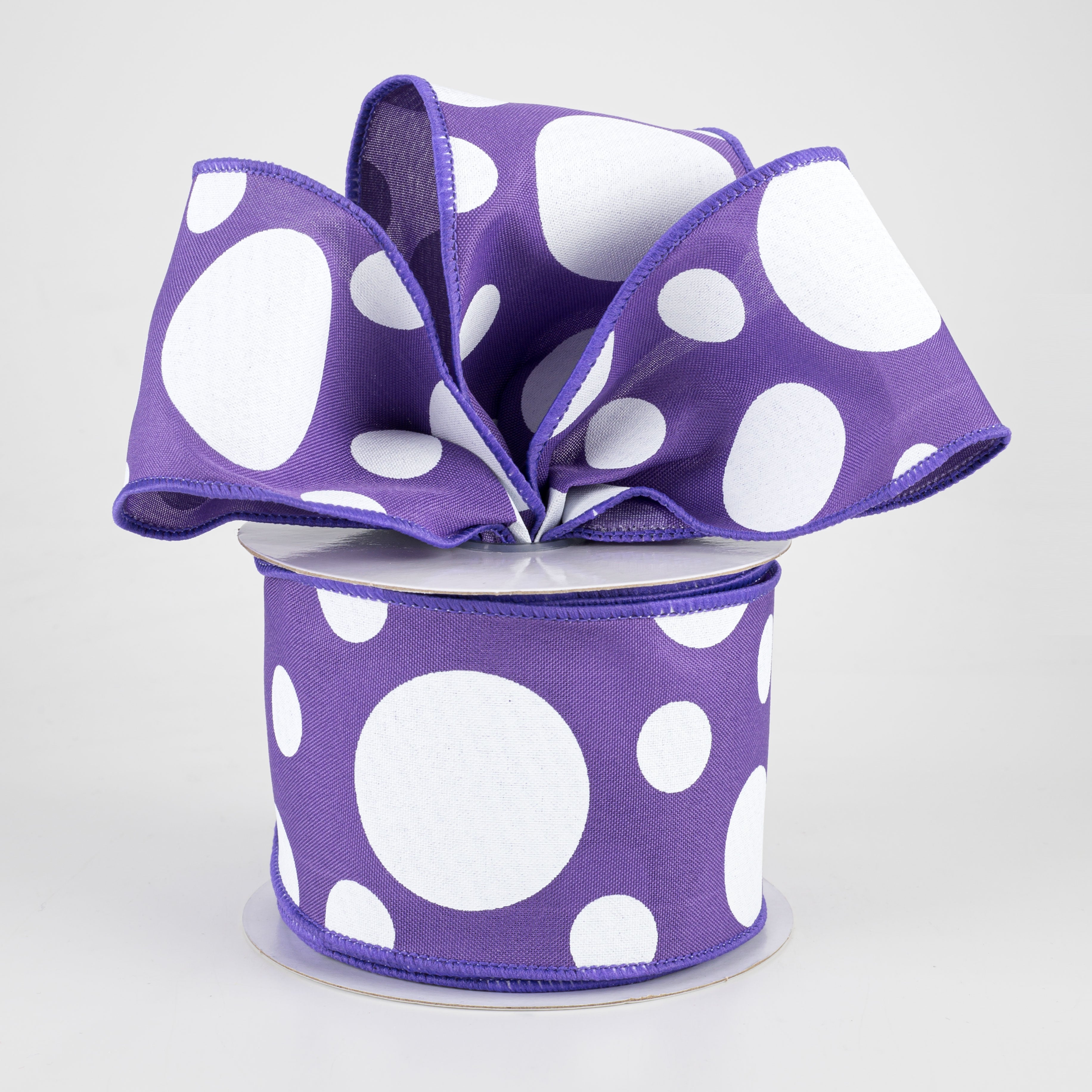 2.5" Giant Three Size Polka Dot Ribbon: Purple & White (10 Yards) Lifestyle Photo