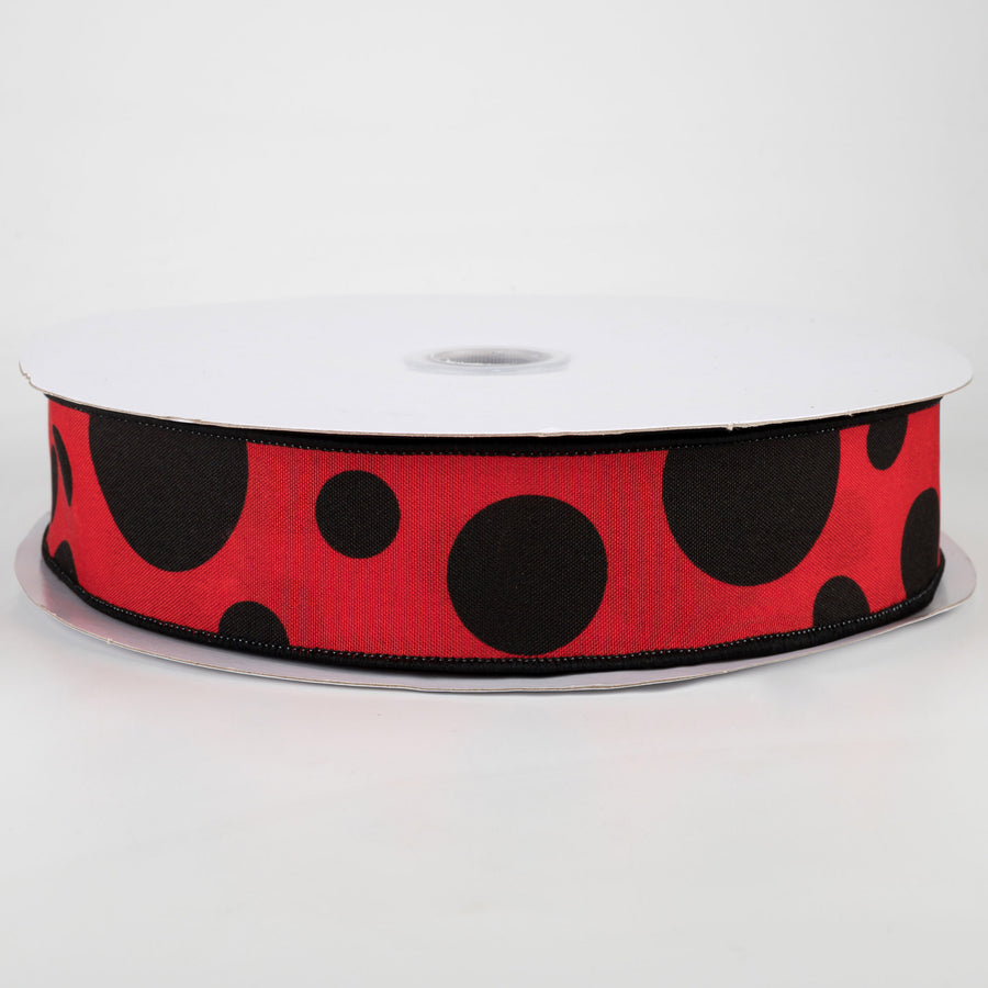 1.5" Giant Three Size Polka Dot Ribbon: Red & Black (50 Yards)