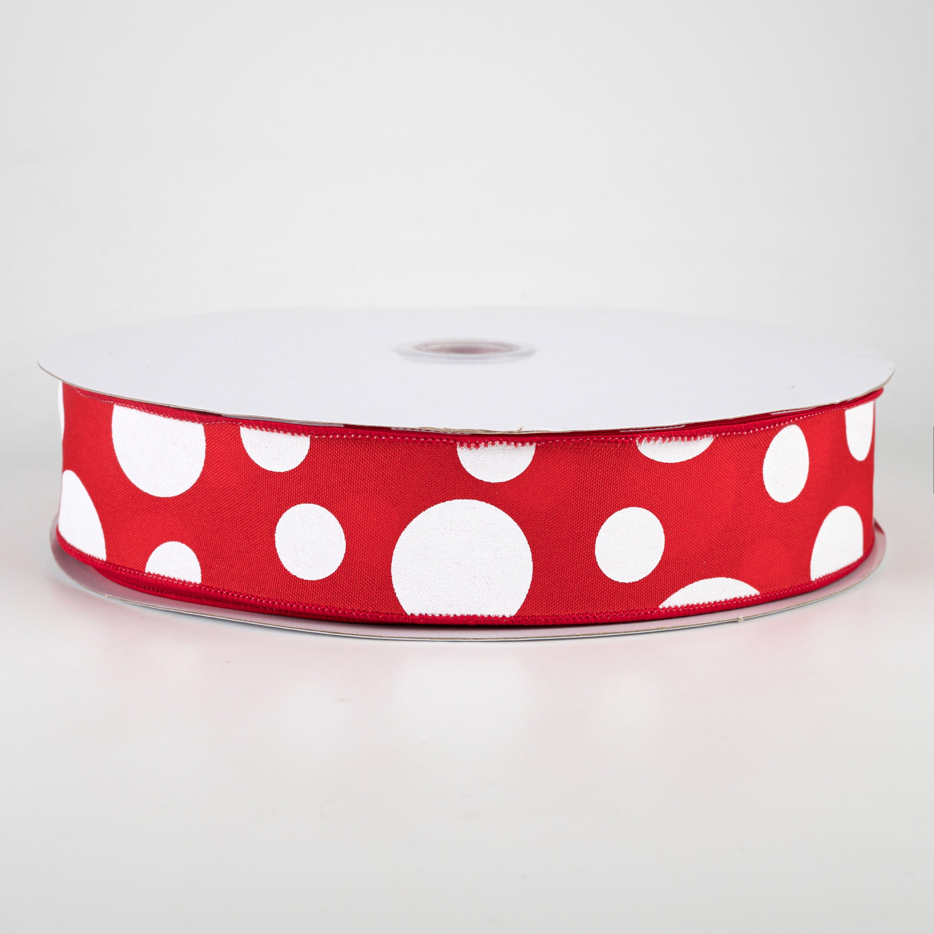 1.5" Giant Three Size Polka Dot Ribbon: Red & White (50 Yards)