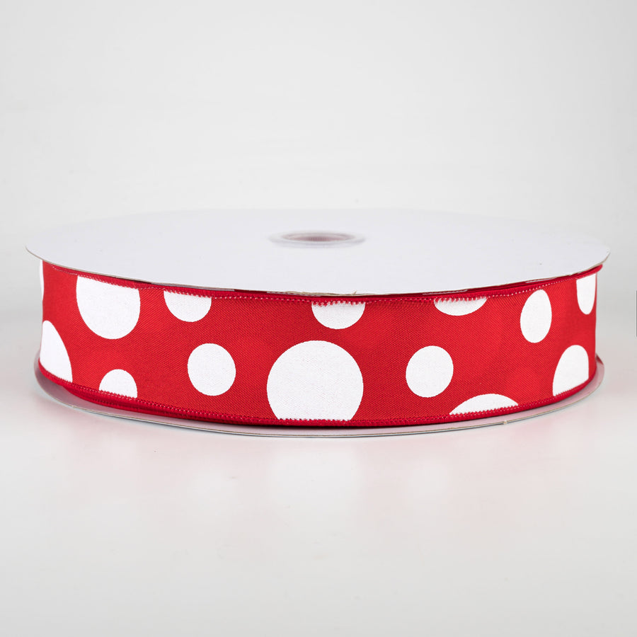 1.5" Giant Three Size Polka Dot Ribbon: Red & White (50 Yards)
