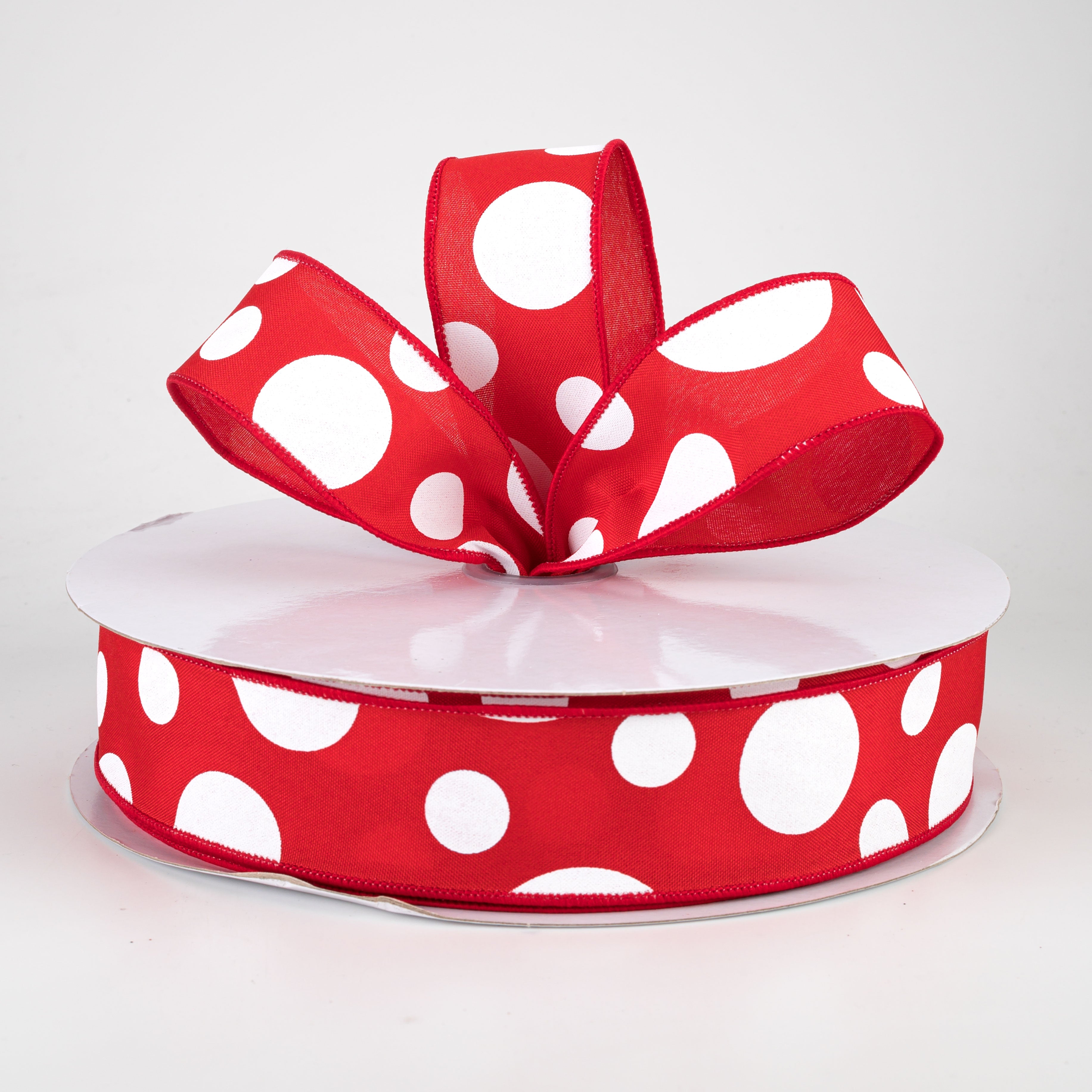 1.5" Giant Three Size Polka Dot Ribbon: Red & White (50 Yards) Lifestyle Photo