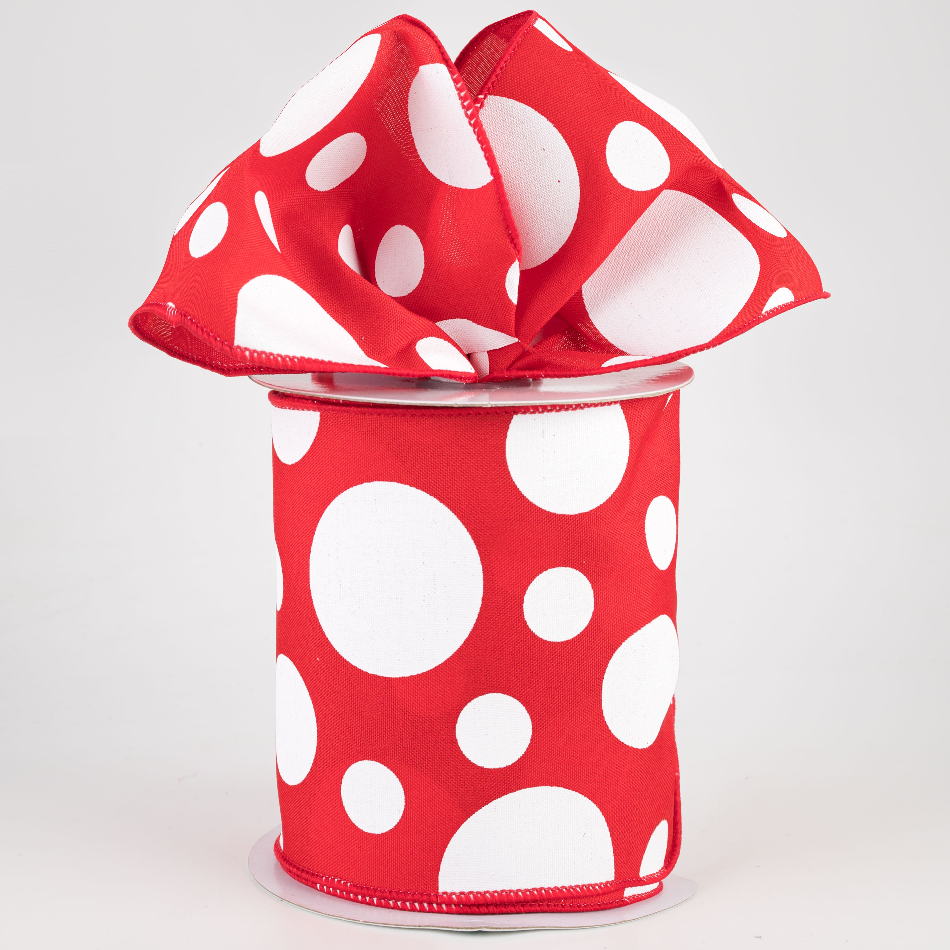 4" Giant Three Size Polka Dot Ribbon: Red & White (10 Yards) Lifestyle Photo