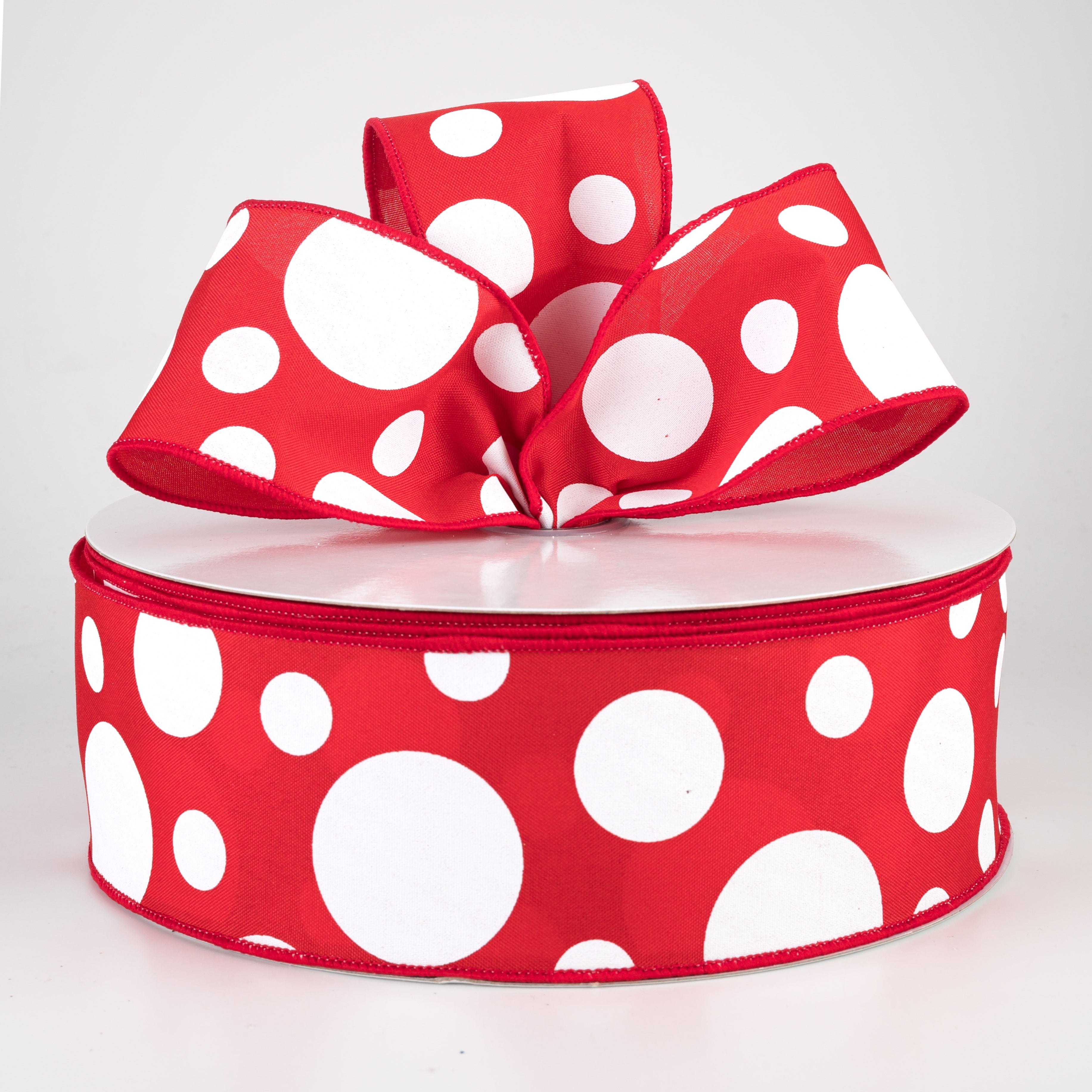 2.5" Giant Three Size Polka Dot Ribbon: Red & White (50 Yards) Lifestyle Photo