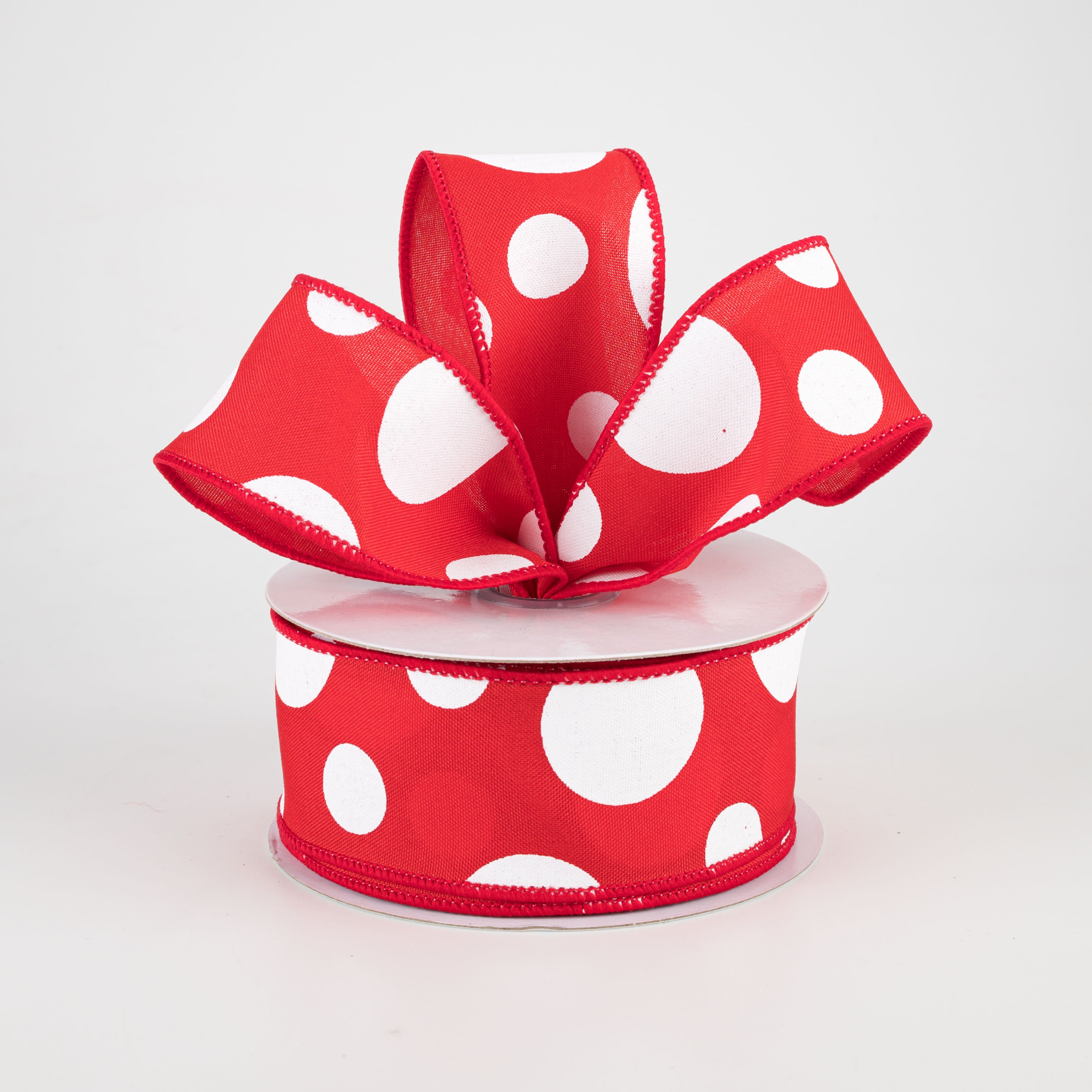 1.5" Giant Three Size Polka Dot Ribbon: Red & White (10 Yards) Lifestyle Photo