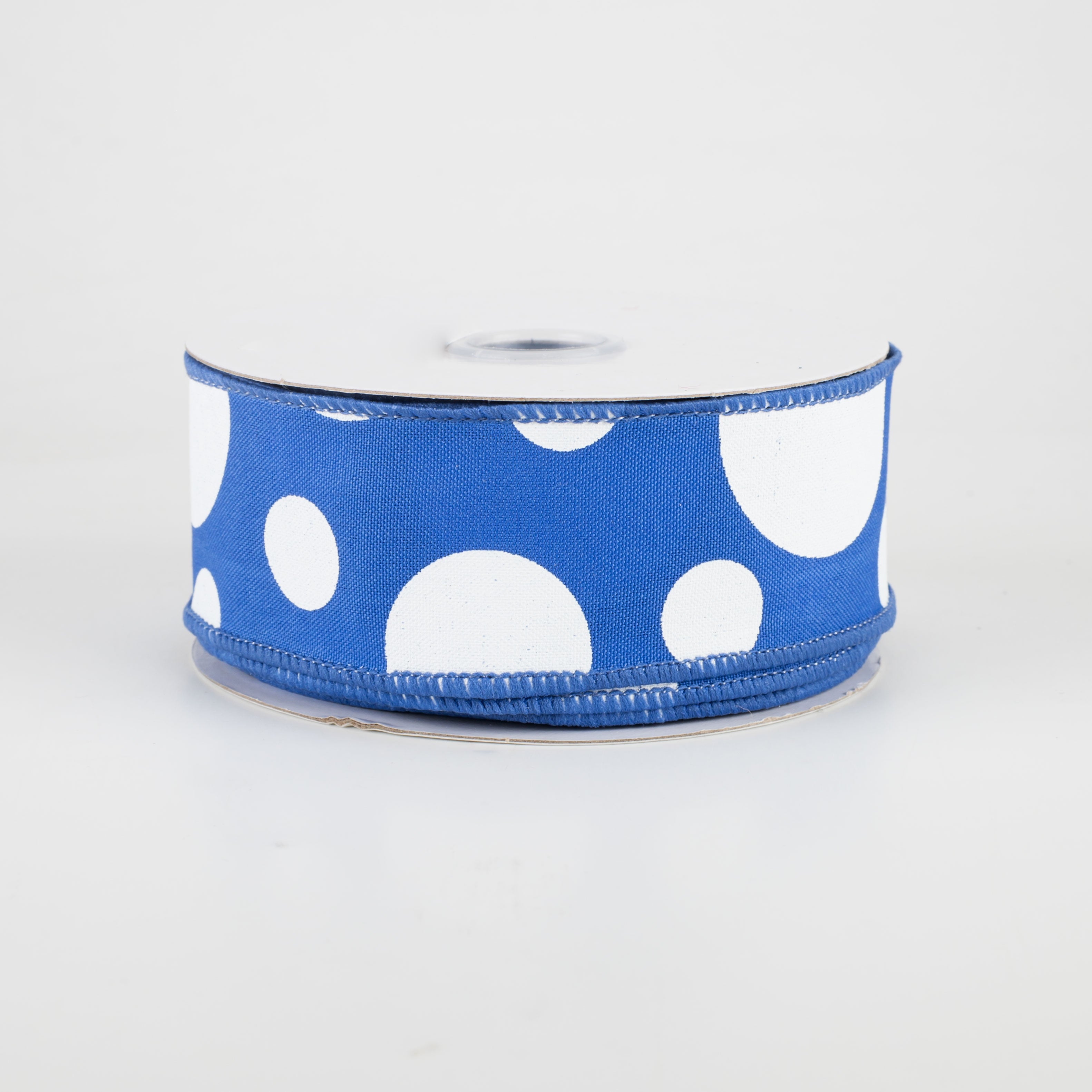 1.5" Giant Three Size Polka Dot Ribbon: Royal Blue & White (10 Yards)