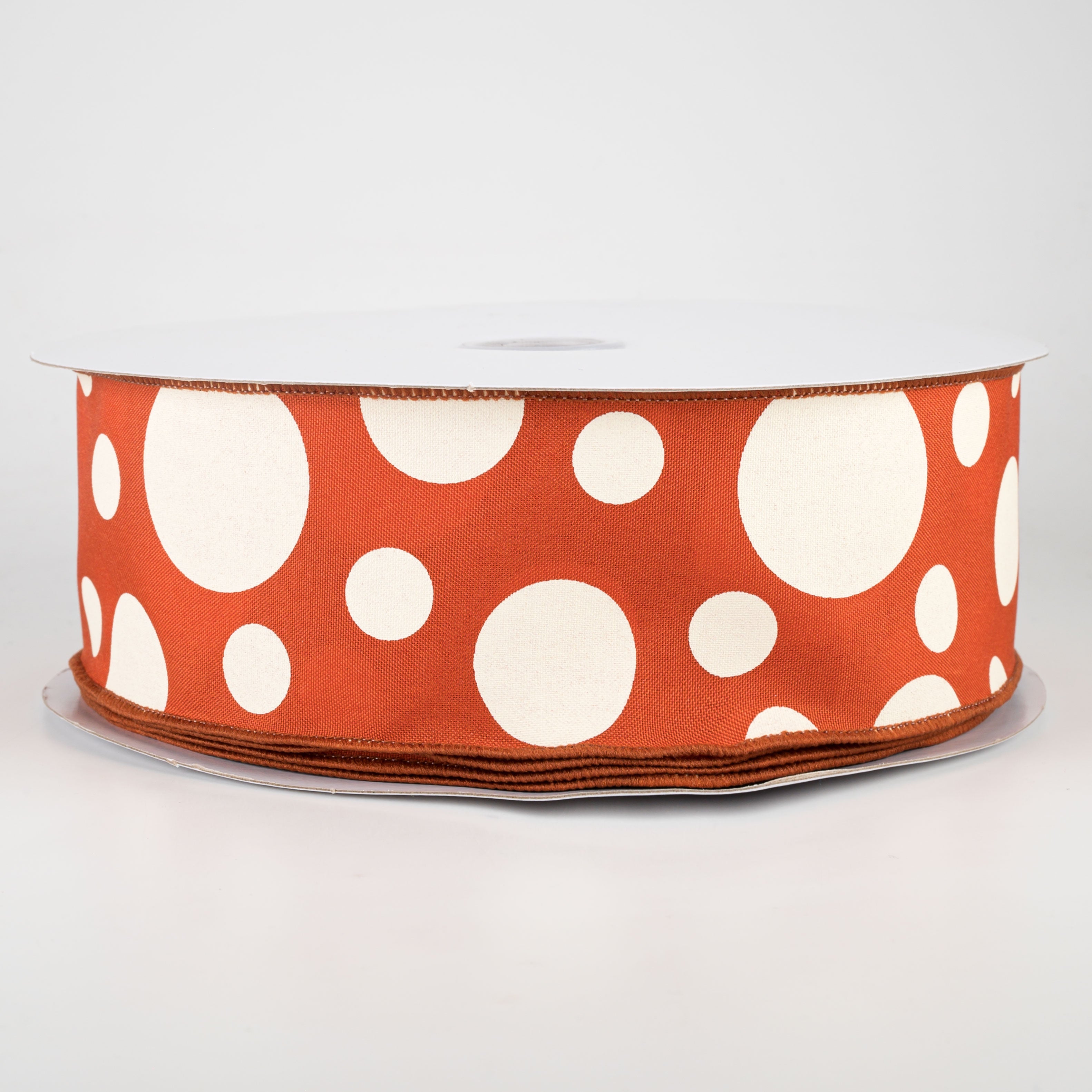 2.5" Giant Three Size Polka Dot Ribbon: Rust & Ivory (50 Yards)