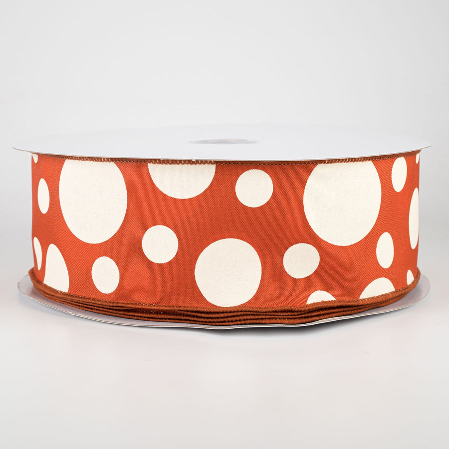 2.5" Giant Three Size Polka Dot Ribbon: Rust & Ivory (50 Yards)
