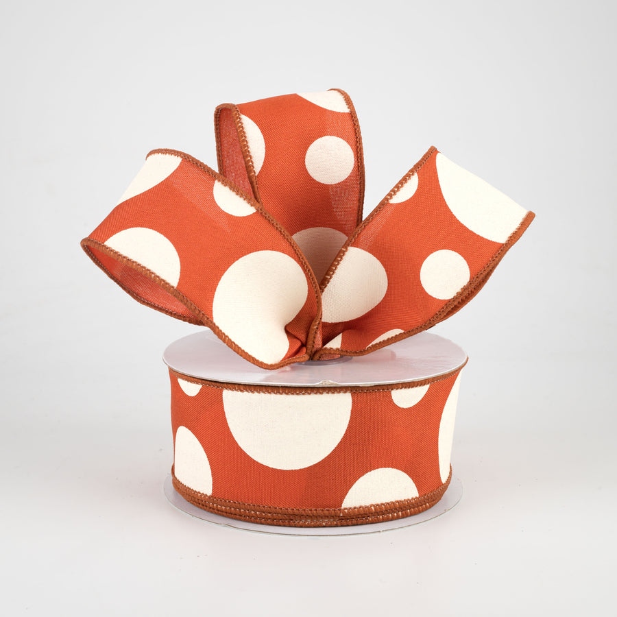 1.5" Giant Three Size Polka Dot Ribbon: Rust & Ivory (10 Yards) Lifestyle Photo
