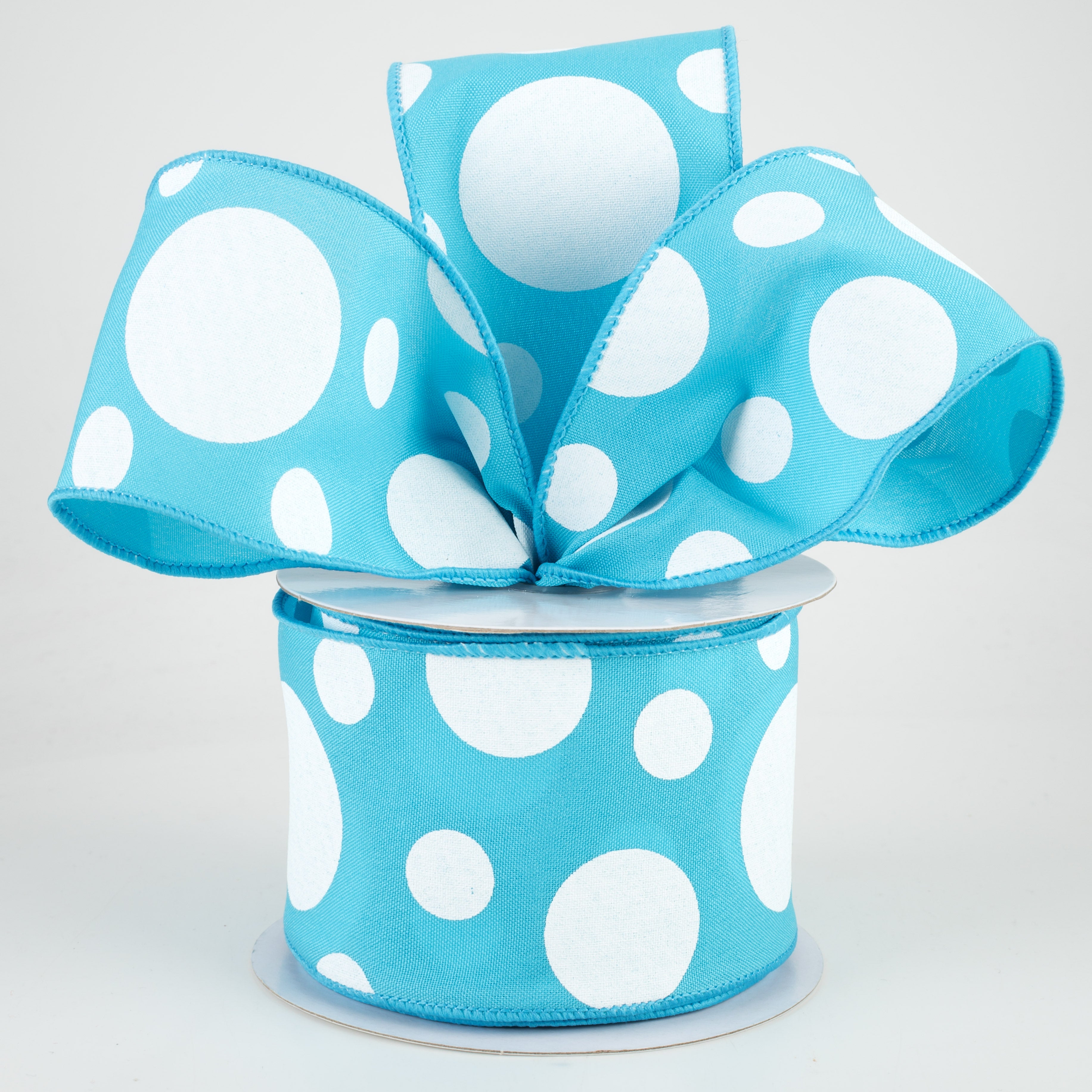 2.5" Giant Three Size Polka Dot Ribbon: Turquoise & White (10 Yards) Lifestyle Photo