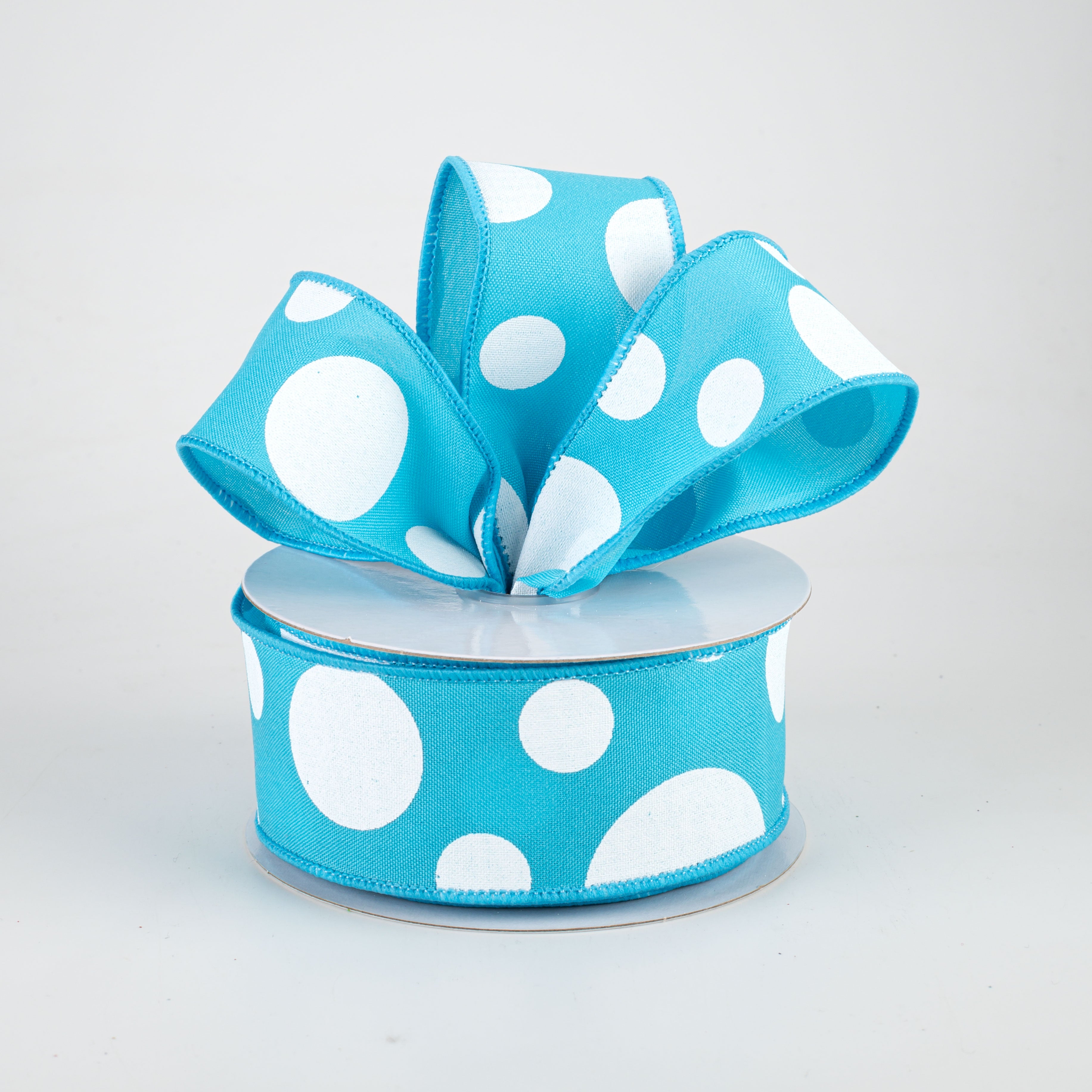 1.5" Giant Three Size Polka Dot Ribbon: Turquoise & White (10 Yards) Lifestyle Photo