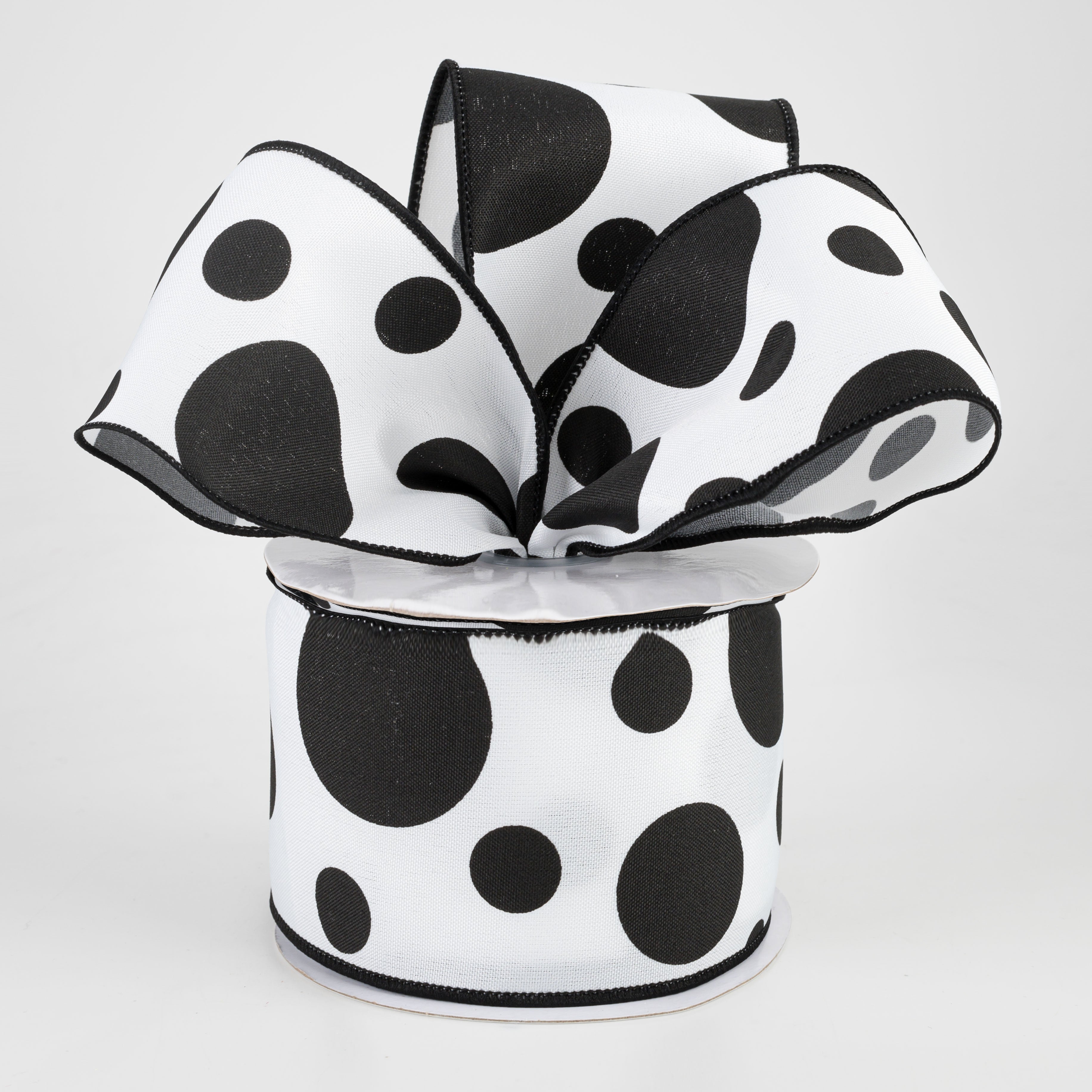 2.5" Giant Three Size Polka Dot Ribbon: White & Black (10 Yards) Lifestyle Photo