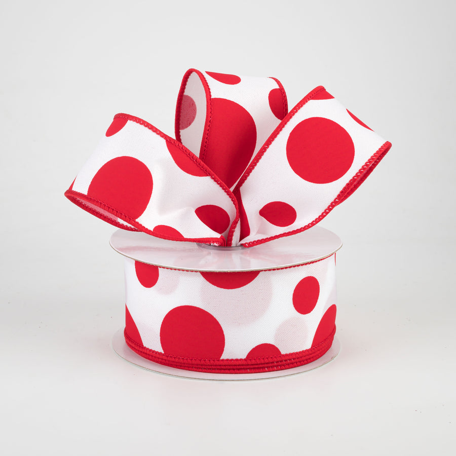 1.5" Giant Three Size Polka Dot Ribbon: White & Red (10 Yards) Lifestyle Photo