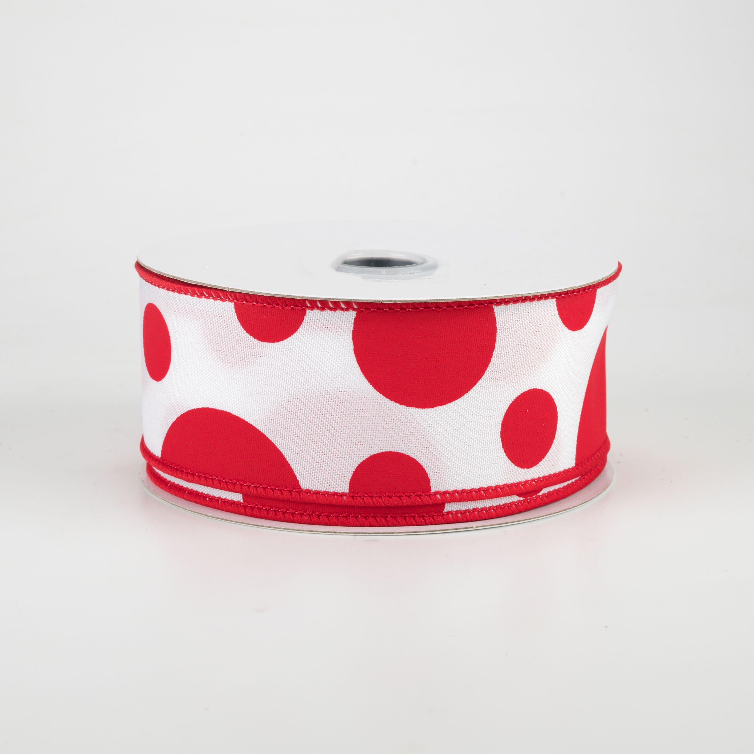 1.5" Giant Three Size Polka Dot Ribbon: White & Red (10 Yards)