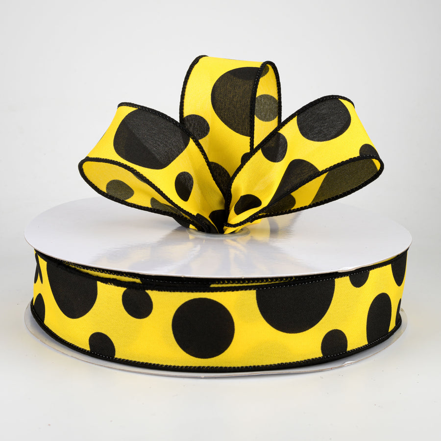 1.5" Giant Three Size Polka Dot Ribbon: Yellow & Black (50 Yards) Lifestyle Photo