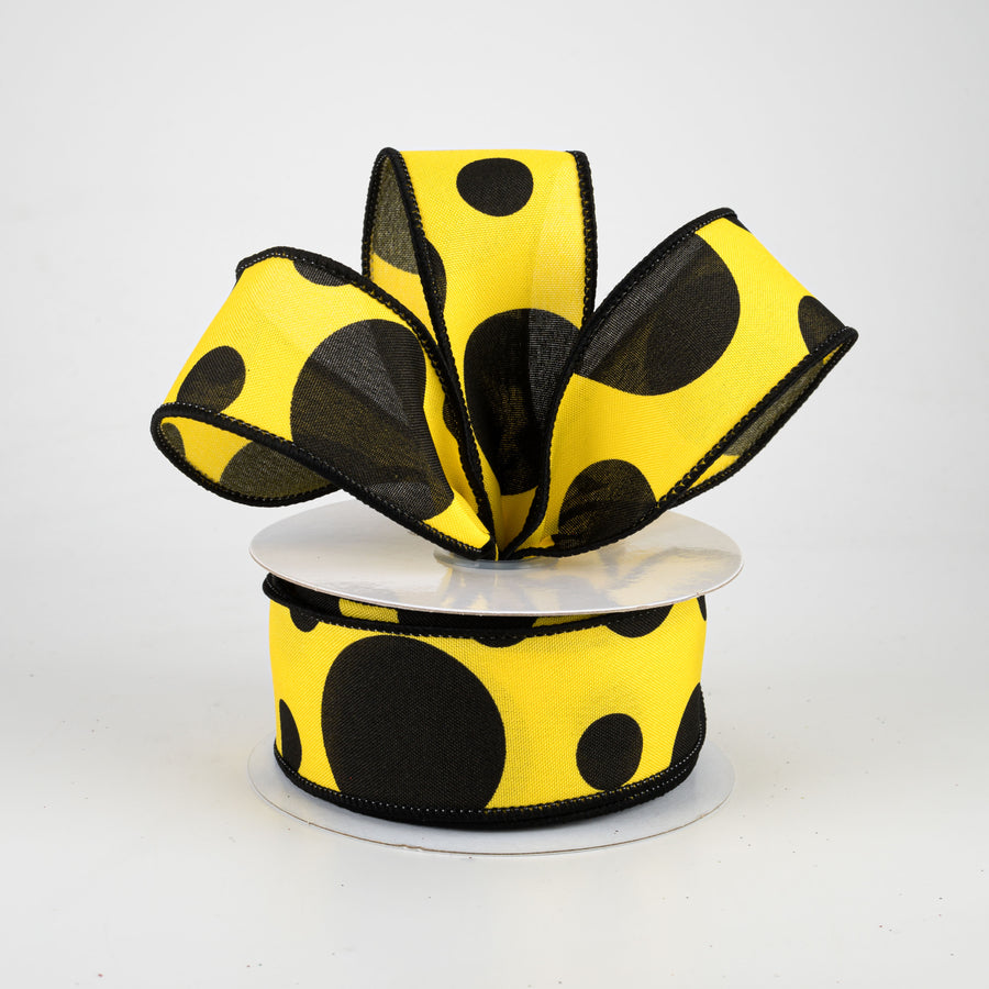 1.5" Giant Three Size Polka Dot Ribbon: Yellow & Black (10 Yards) Lifestyle Photo