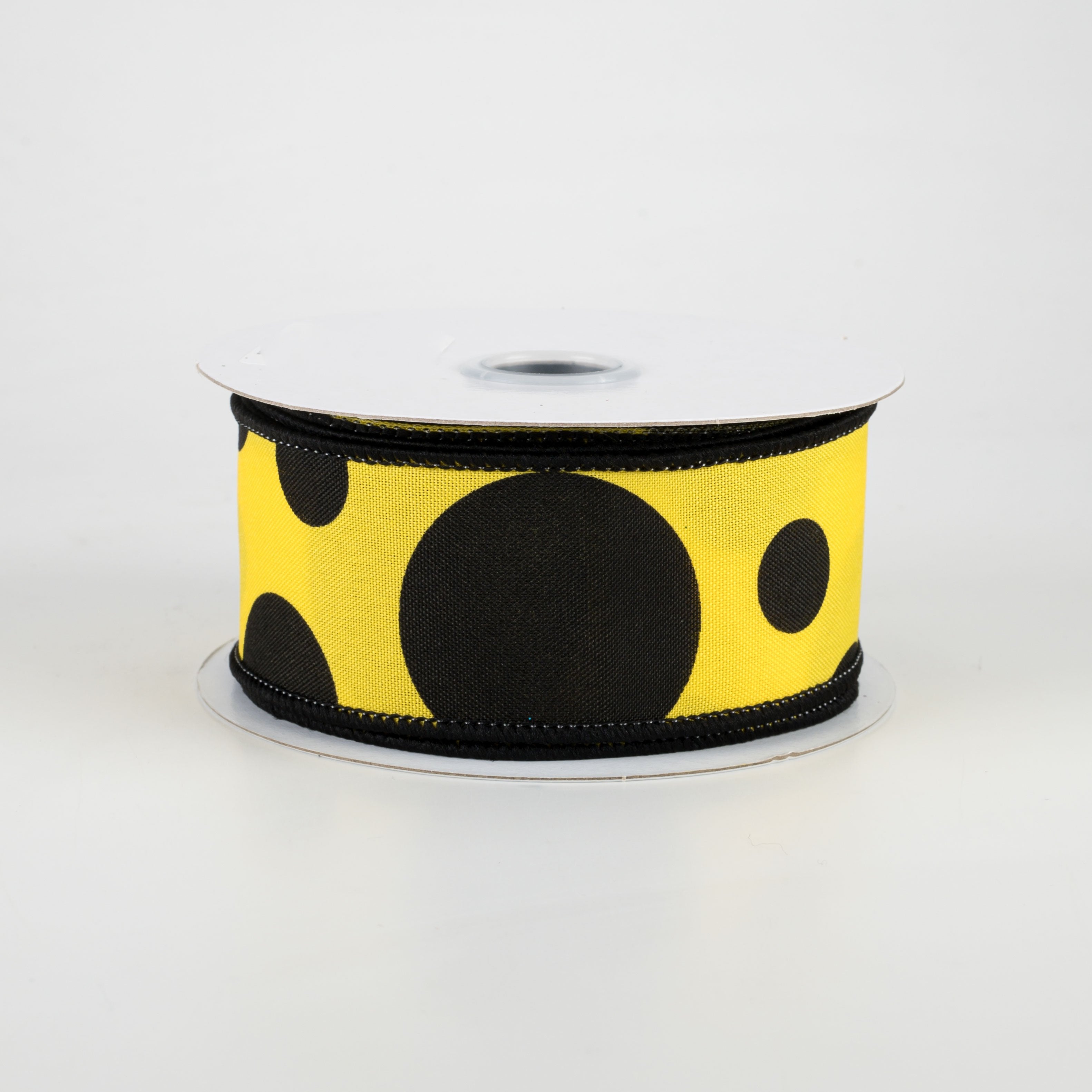 1.5" Giant Three Size Polka Dot Ribbon: Yellow & Black (10 Yards)