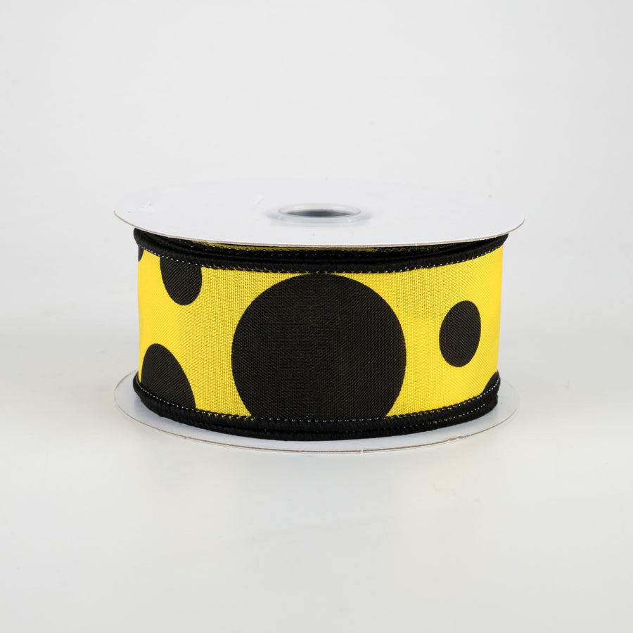 1.5" Giant Three Size Polka Dot Ribbon: Yellow & Black (10 Yards)
