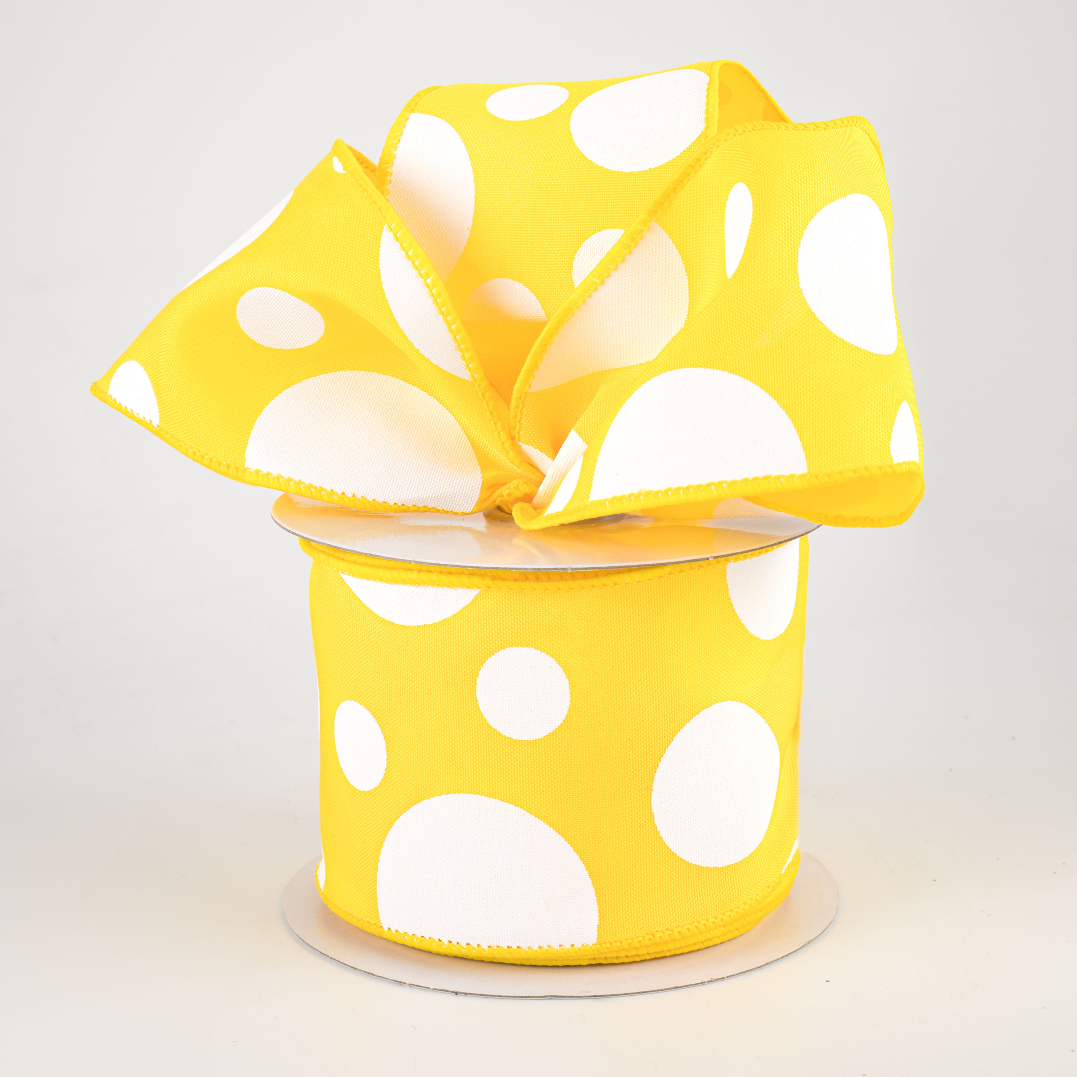 2.5" Giant Three Size Polka Dot Ribbon: Yellow & White (10 Yards) Lifestyle Photo