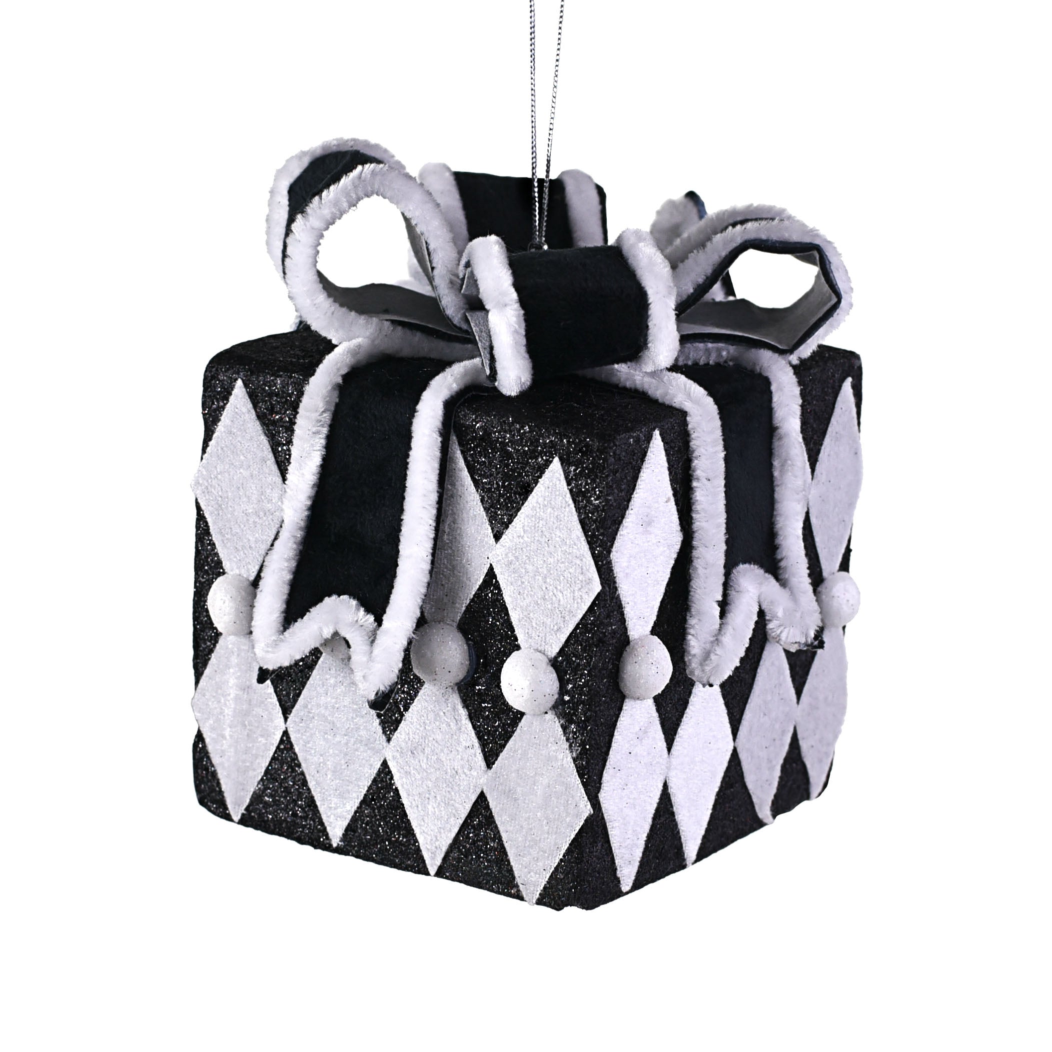 6" Gift Box Decoration: Black & White Harlequin Item Number: 85264BKWT