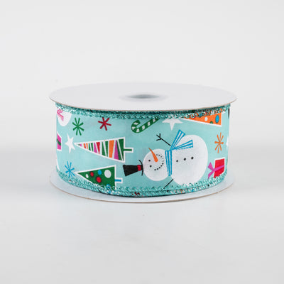 1.5" Gifts And Snowmen Satin Ribbon: Aqua (10 Yards) Item Number: 72242-09-45