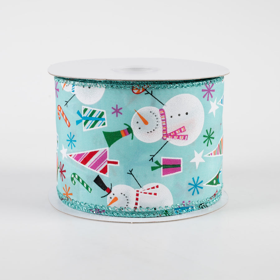 2.5" Gifts And Snowmen Satin Ribbon: Aqua (10 Yards) Item Number: 72242-40-45