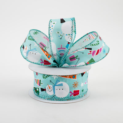 1.5" Gifts And Snowmen Satin Ribbon: Aqua (10 Yards) Lifestyle Photo