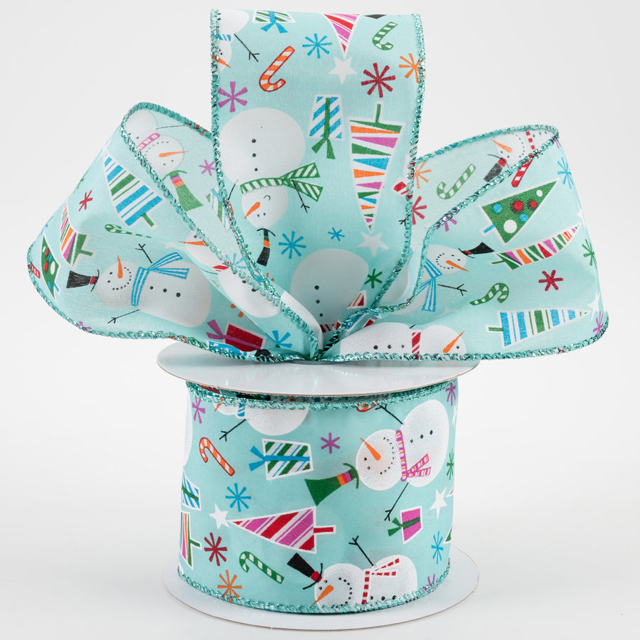2.5" Gifts And Snowmen Satin Ribbon: Aqua (10 Yards) Lifestyle Photo