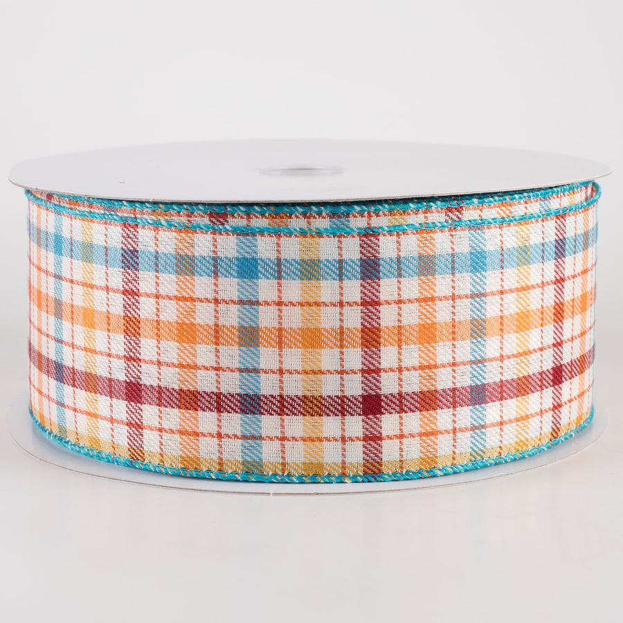 2.5" Gilmore Plaid Ribbon: Teal, Sunflower, Burgundy & Orange (50 Yards) Item Number: 861-40-403
