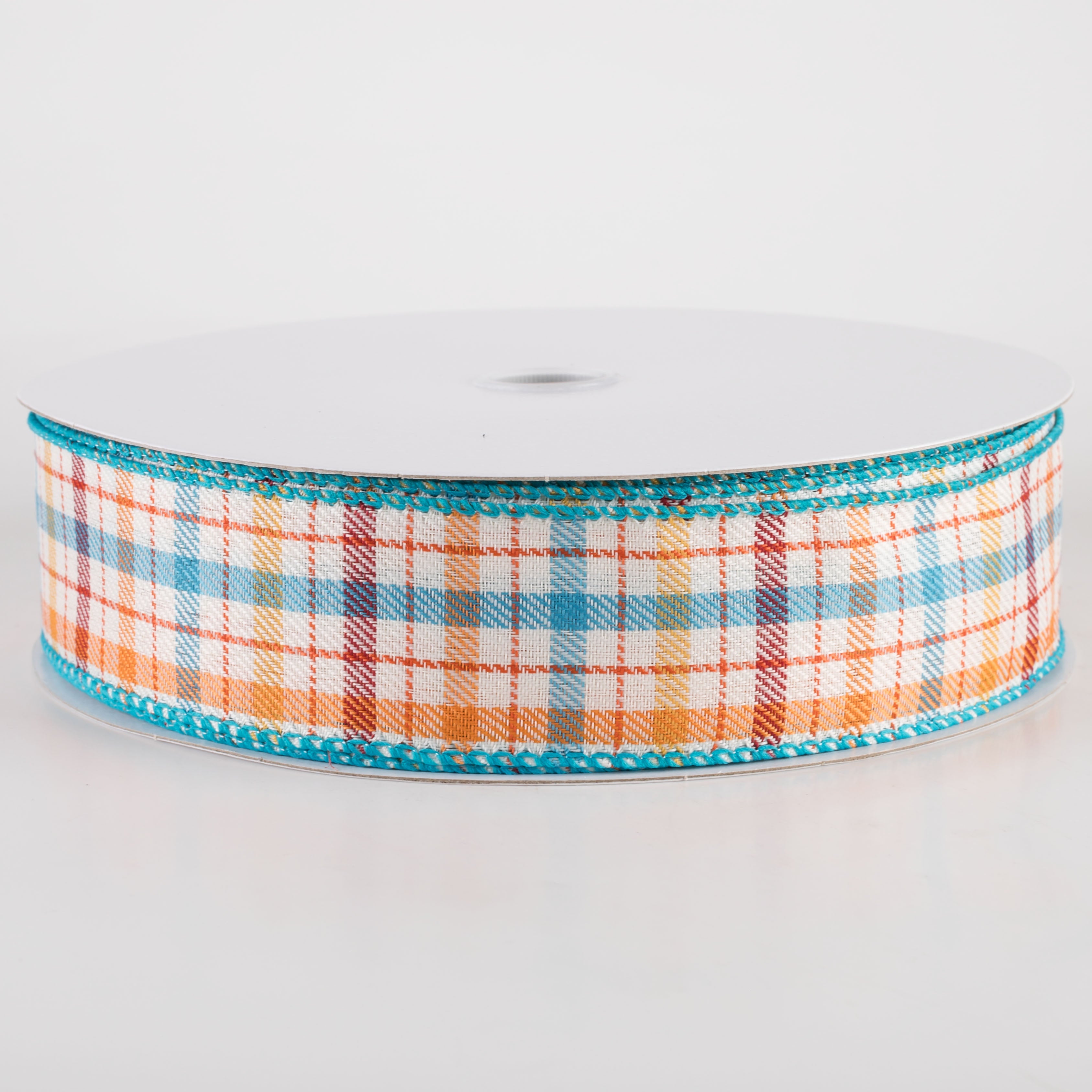 1.5" Gilmore Plaid Ribbon: Teal, Sunflower, Burgundy & Orange (50 Yards) Item Number: 861-09-403