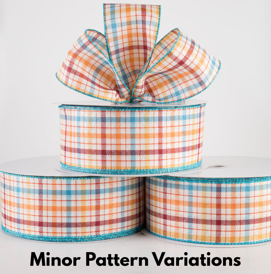 2.5" Gilmore Plaid Ribbon: Teal, Sunflower, Burgundy & Orange (50 Yards) Lifestyle Photo