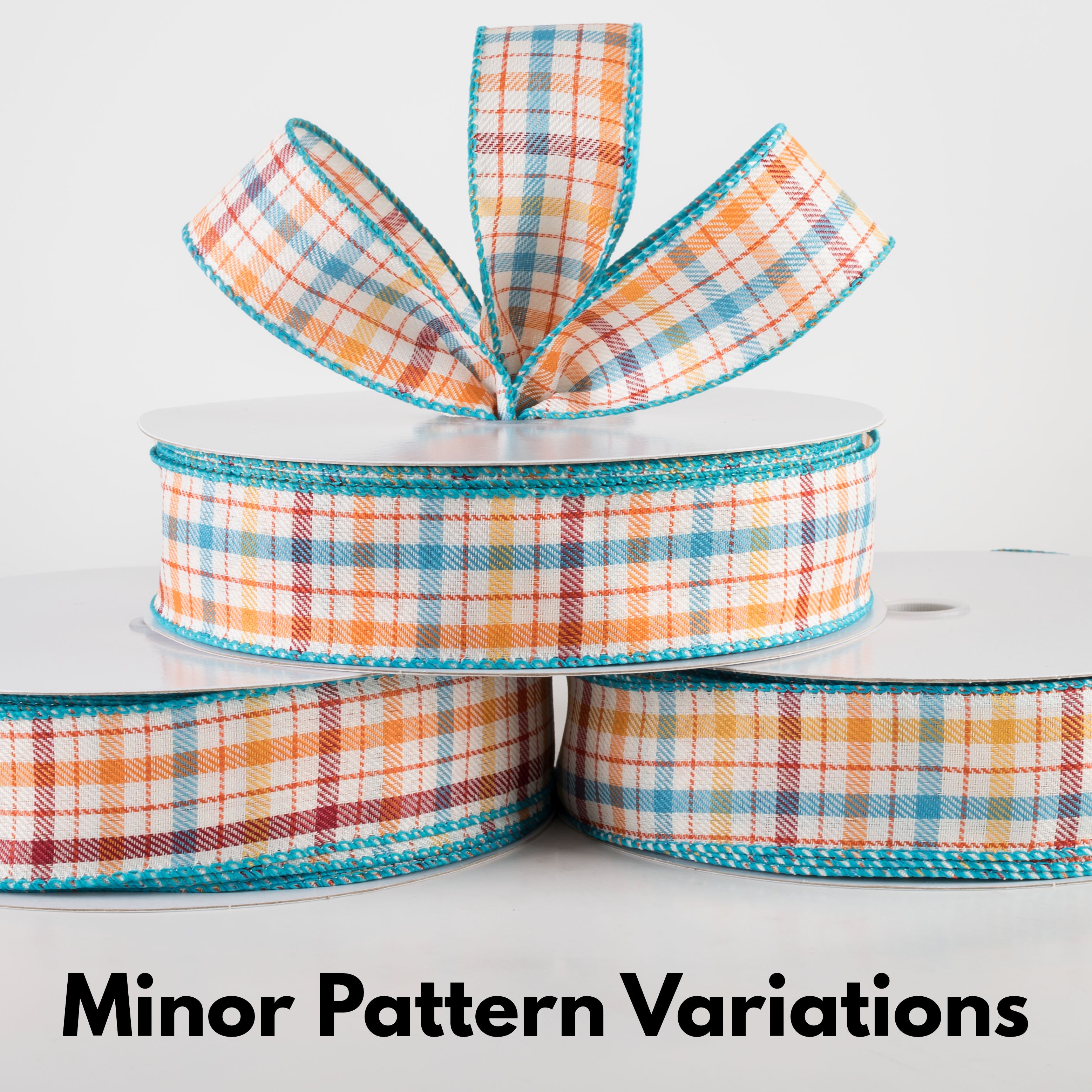 1.5" Gilmore Plaid Ribbon: Teal, Sunflower, Burgundy & Orange (50 Yards) Lifestyle Photo