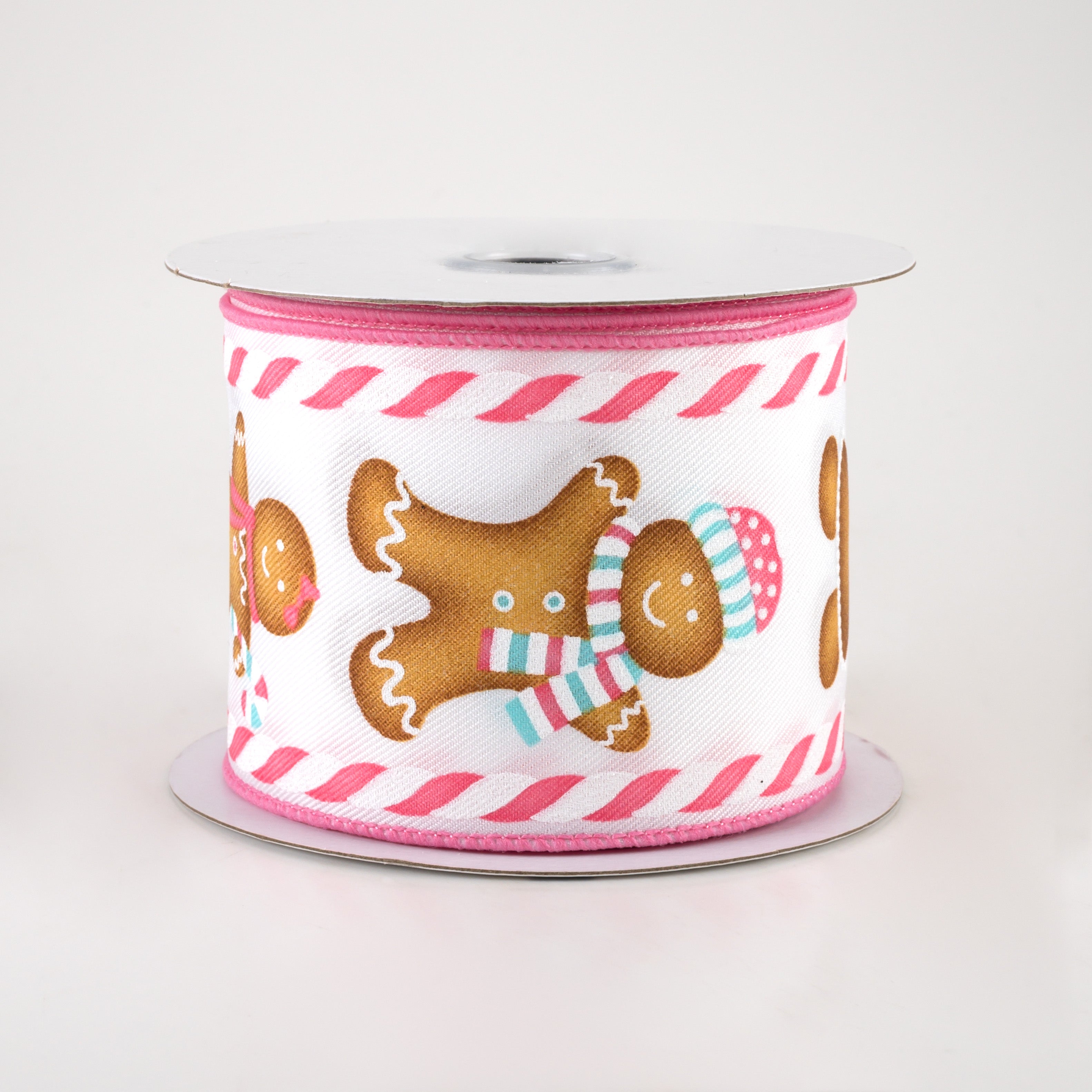 2.5" Gingerbread Boy & Girl Candy Ribbon: White, Pink, Ice Blue (10 Yards)