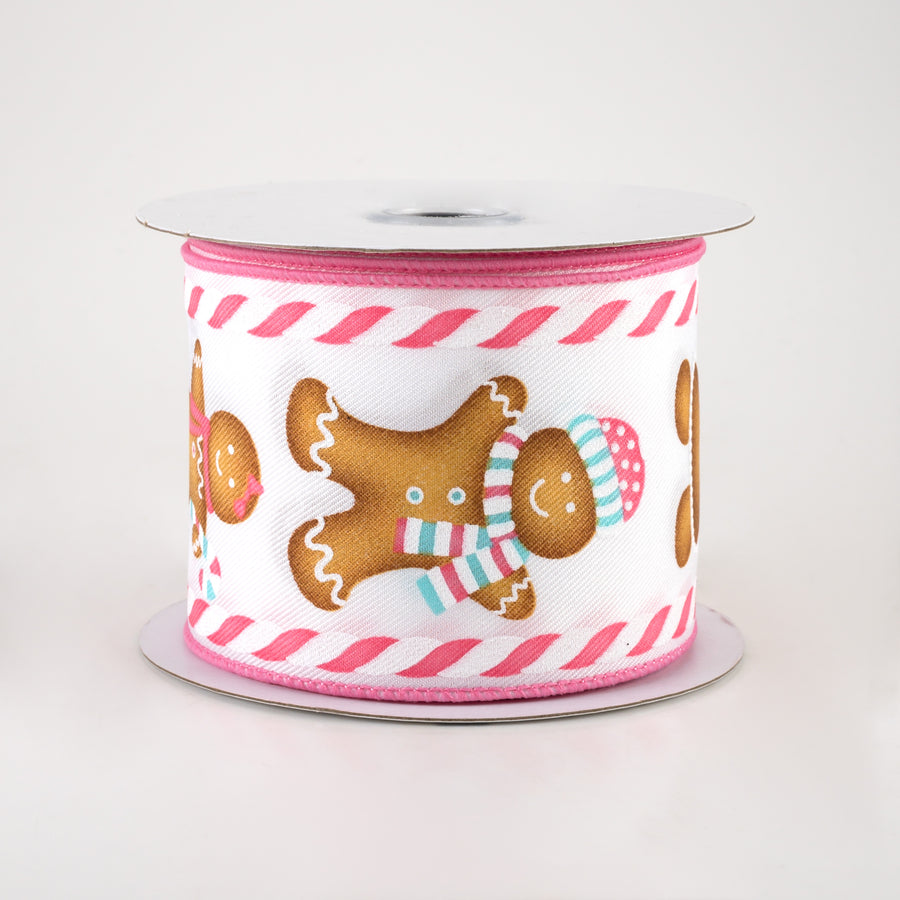 2.5" Gingerbread Boy & Girl Candy Ribbon: White, Pink, Ice Blue (10 Yards)