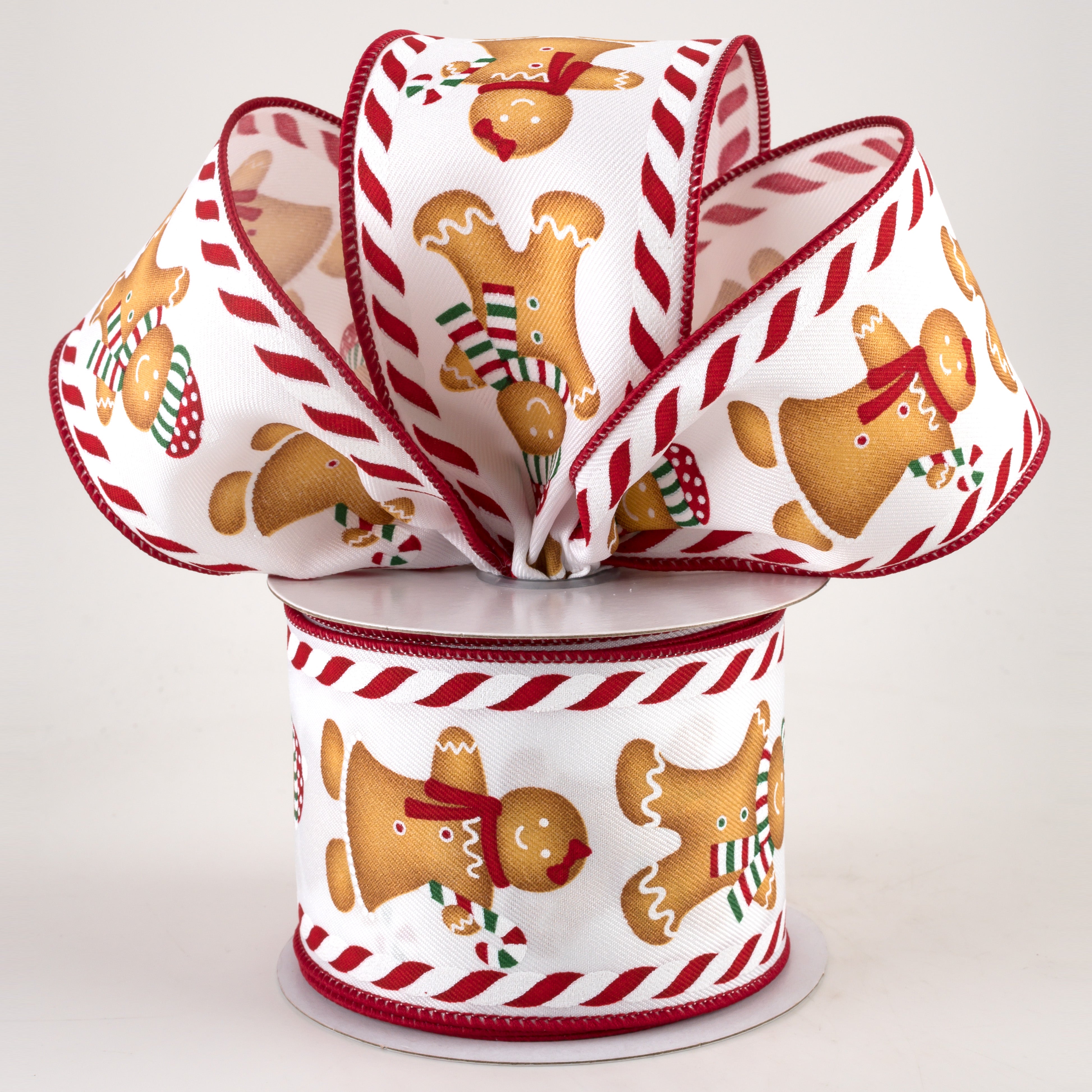 2.5" Gingerbread Boy & Girl Candy Ribbon: White, Red, Green (10 Yards) Lifestyle Photo