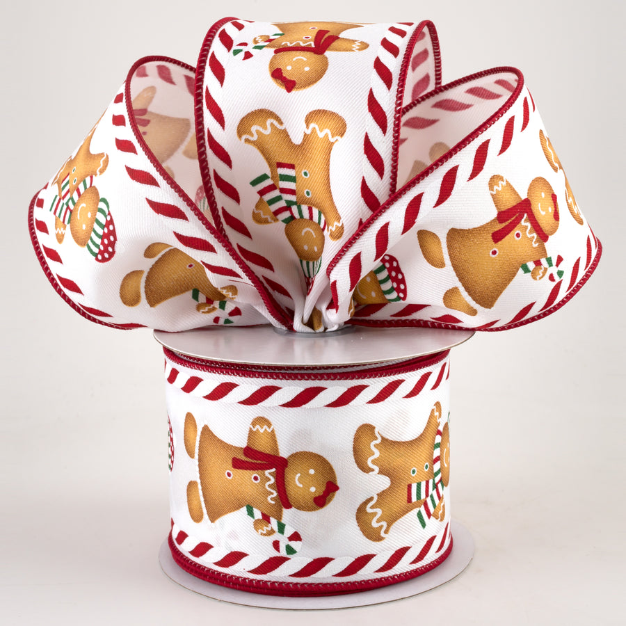 2.5" Gingerbread Boy & Girl Candy Ribbon: White, Red, Green (10 Yards) Lifestyle Photo