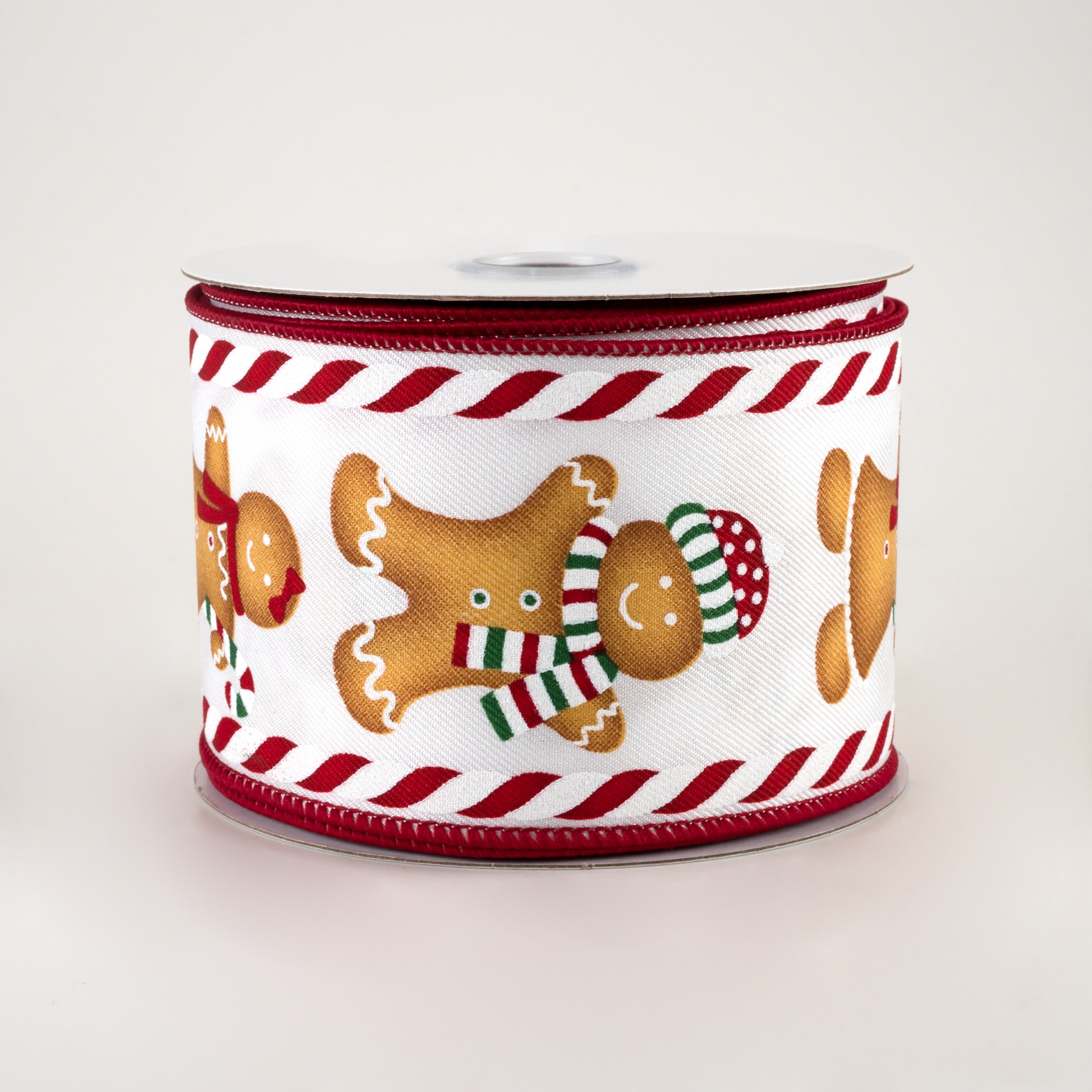 2.5" Gingerbread Boy & Girl Candy Ribbon: White, Red, Green (10 Yards)