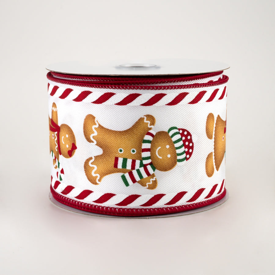 2.5" Gingerbread Boy & Girl Candy Ribbon: White, Red, Green (10 Yards)