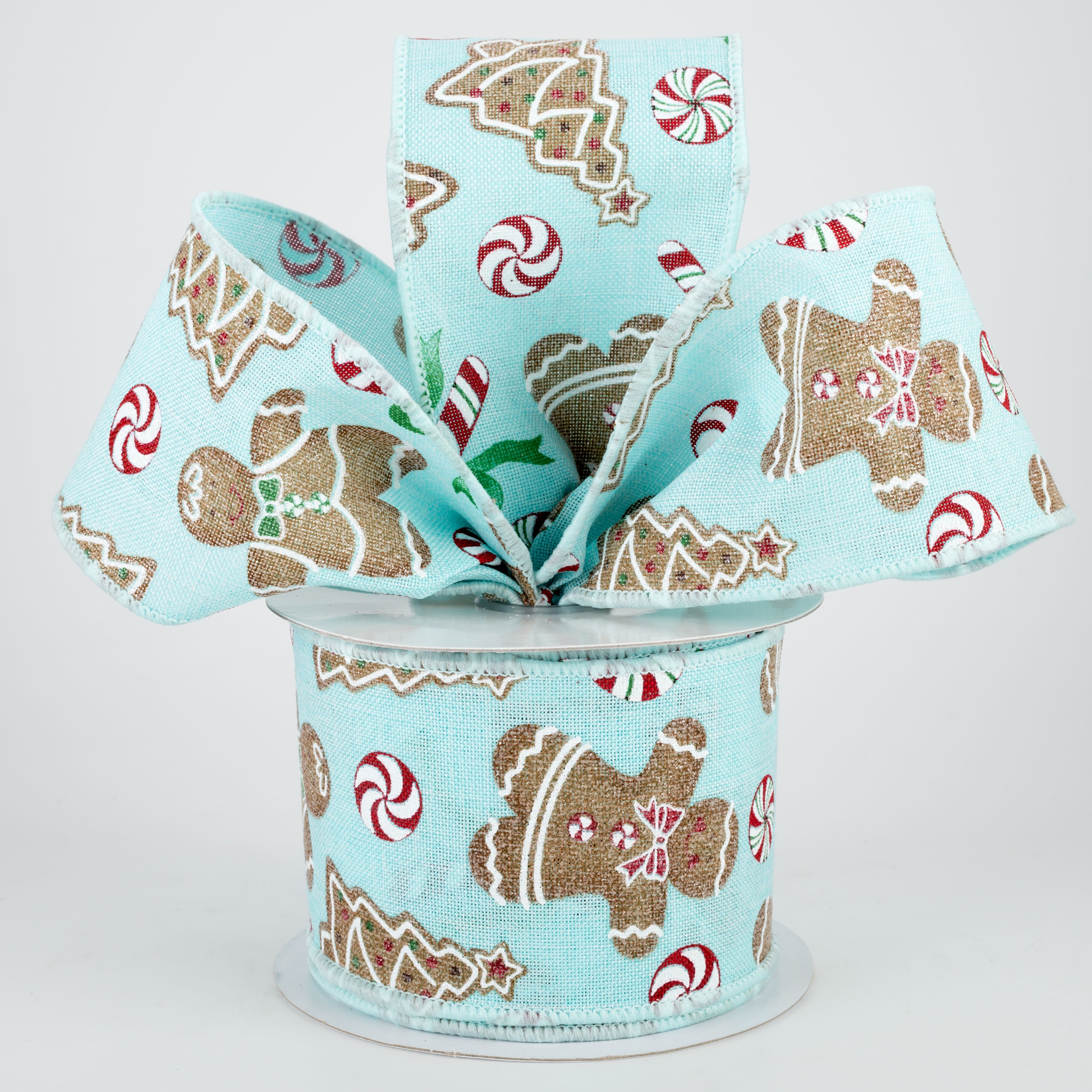2.5" Gingerbread With Candy Ribbon: Ice Blue (10 Yards) Lifestyle Photo