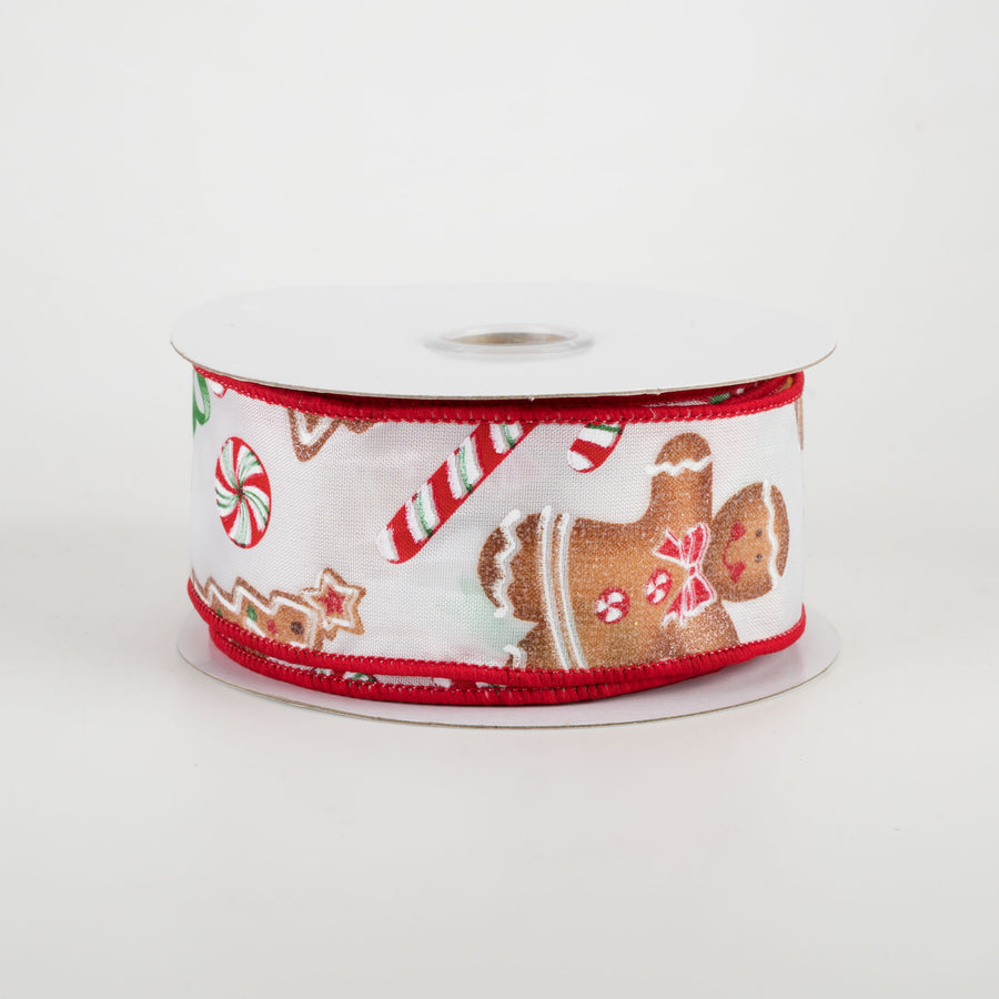 1.5" Gingerbread With Candy Ribbon: White (10 Yards)