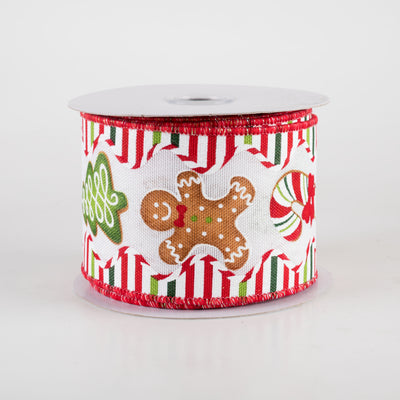 2.5" Gingerbread Christmas Cookies Stripes Ribbon: Red & Green (10 Yards) Item Number: RGF141827