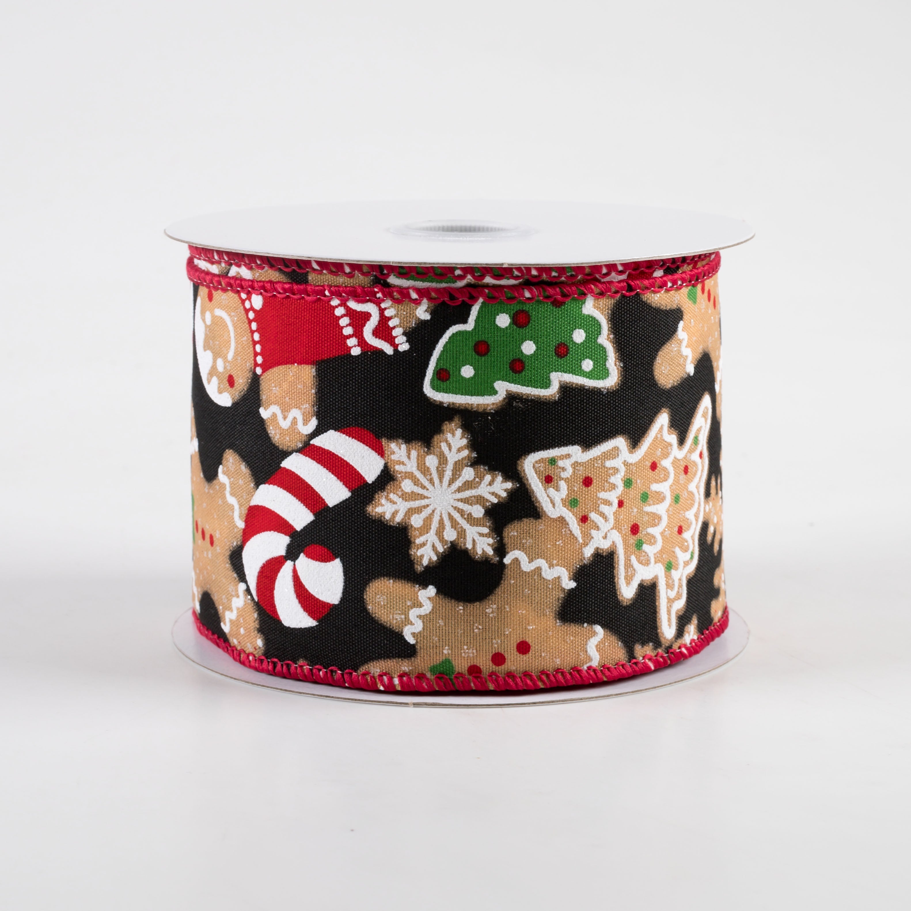 2.5" Gingerbread Cookies Candy Cane Ribbon: Black (10 Yards)