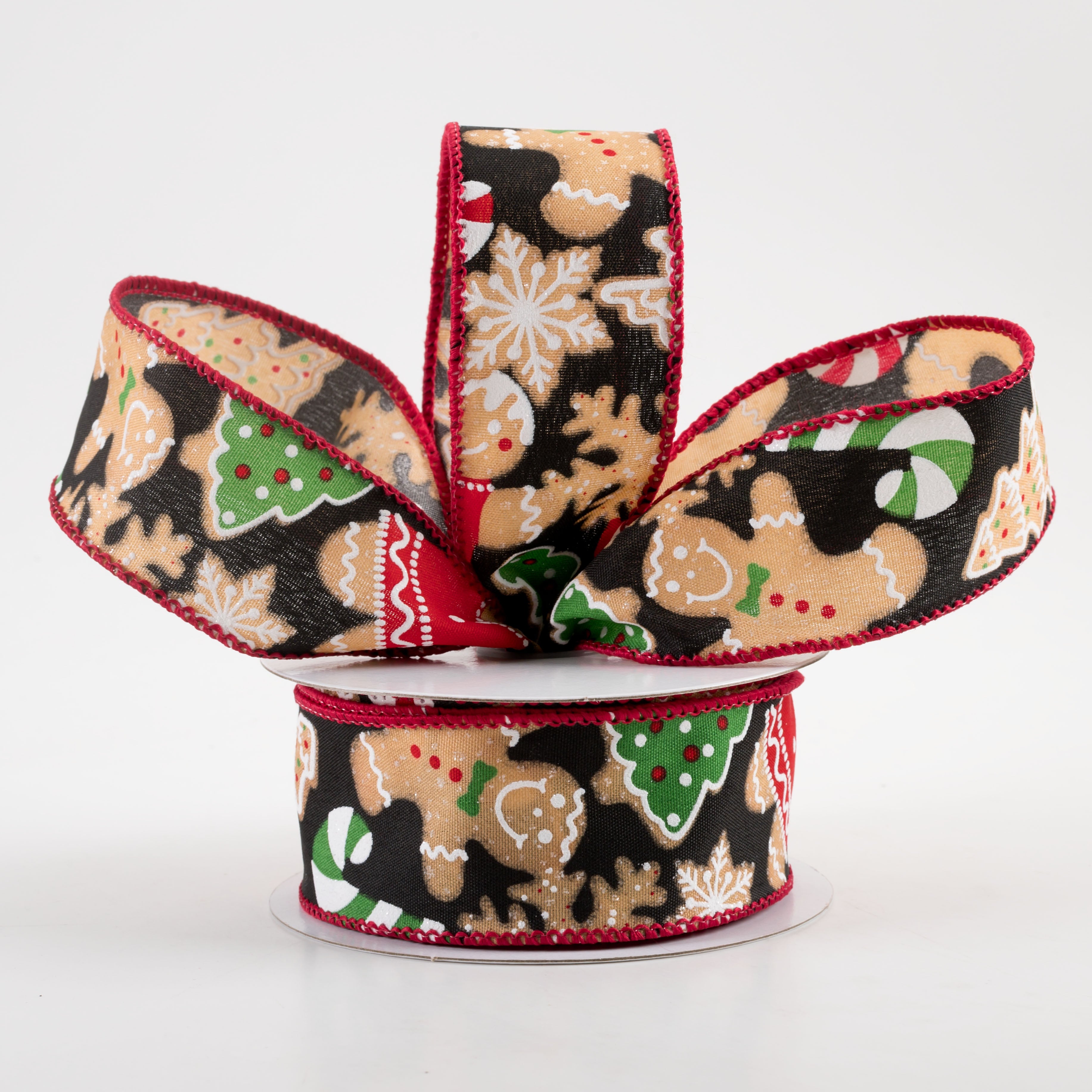 1.5" Gingerbread Cookies Candy Cane Ribbon: Black (10 Yards) Lifestyle Photo
