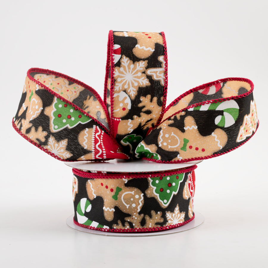 1.5" Gingerbread Cookies Candy Cane Ribbon: Black (10 Yards) Lifestyle Photo