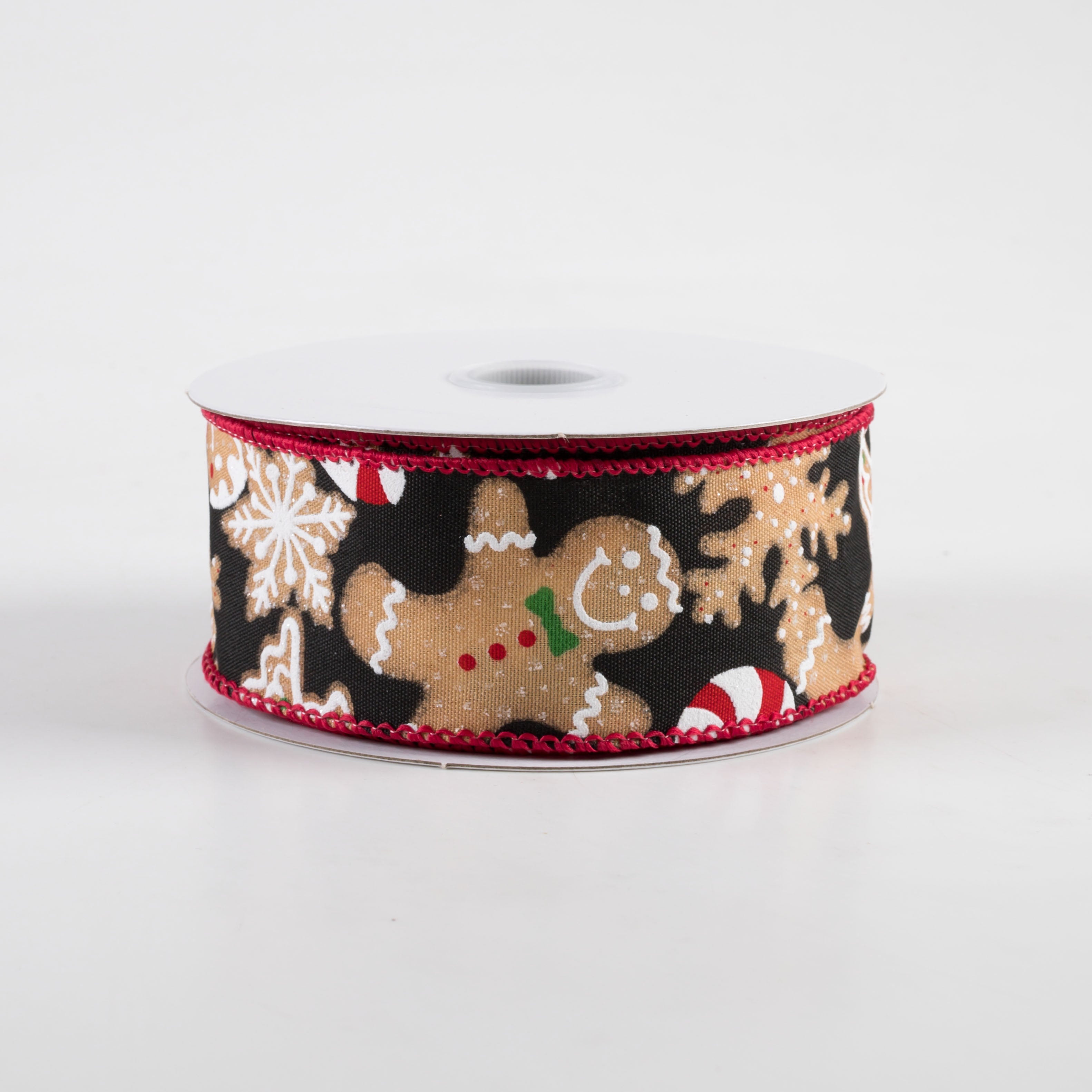 1.5" Gingerbread Cookies Candy Cane Ribbon: Black (10 Yards)
