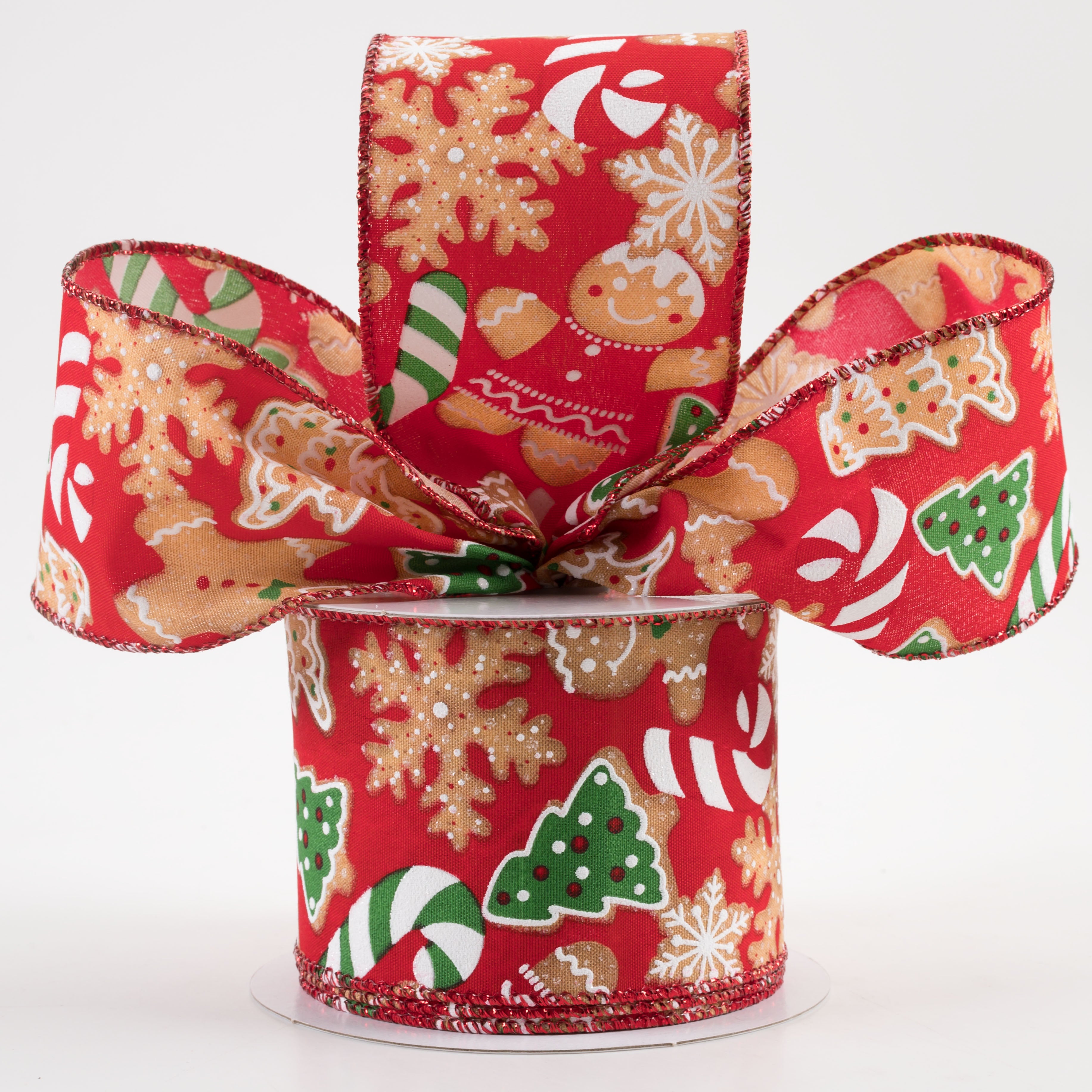 2.5" Gingerbread Cookies Candy Cane Ribbon: Red (10 Yards) Lifestyle Photo