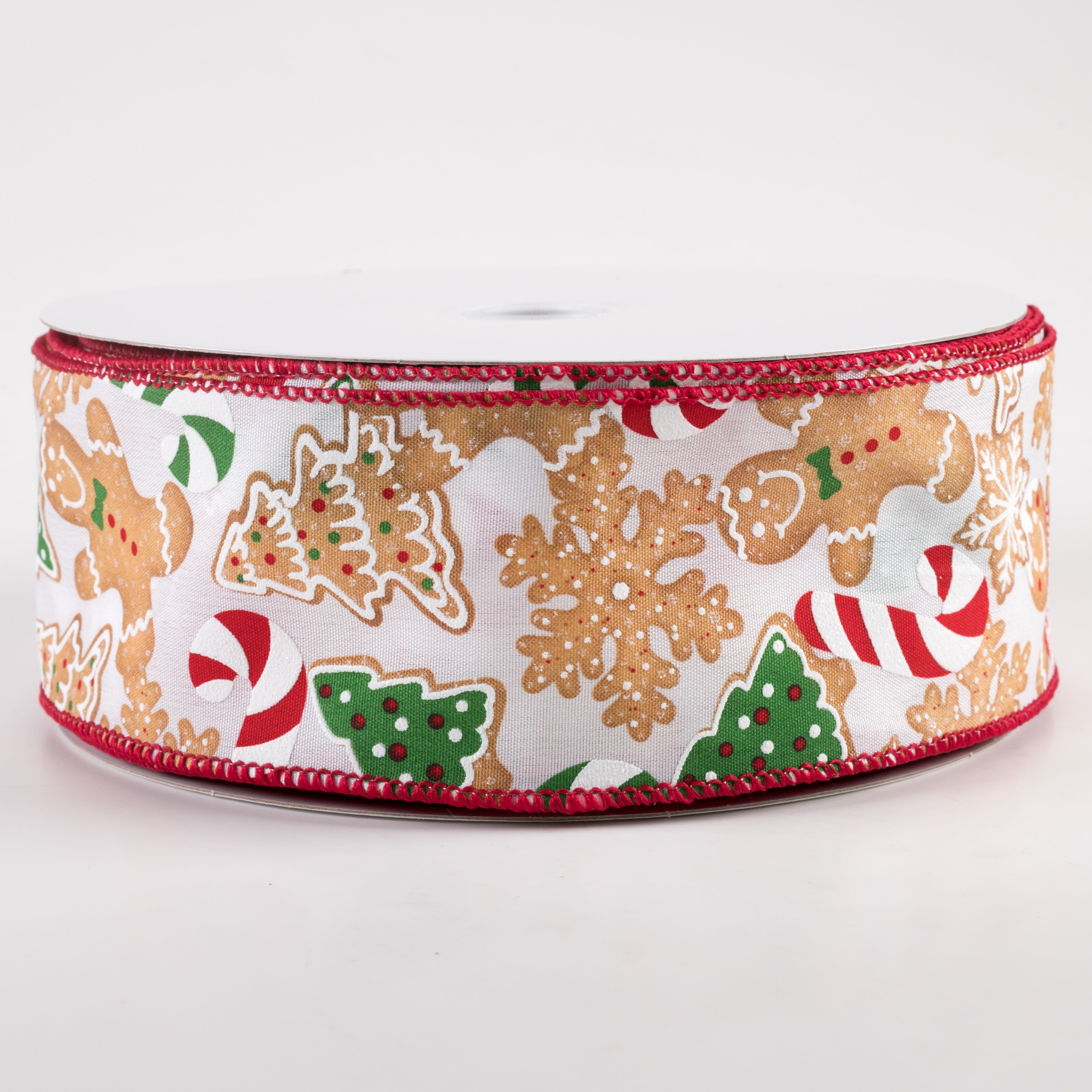 2.5" Gingerbread Cookies Candy Cane Ribbon: White (50 Yards)