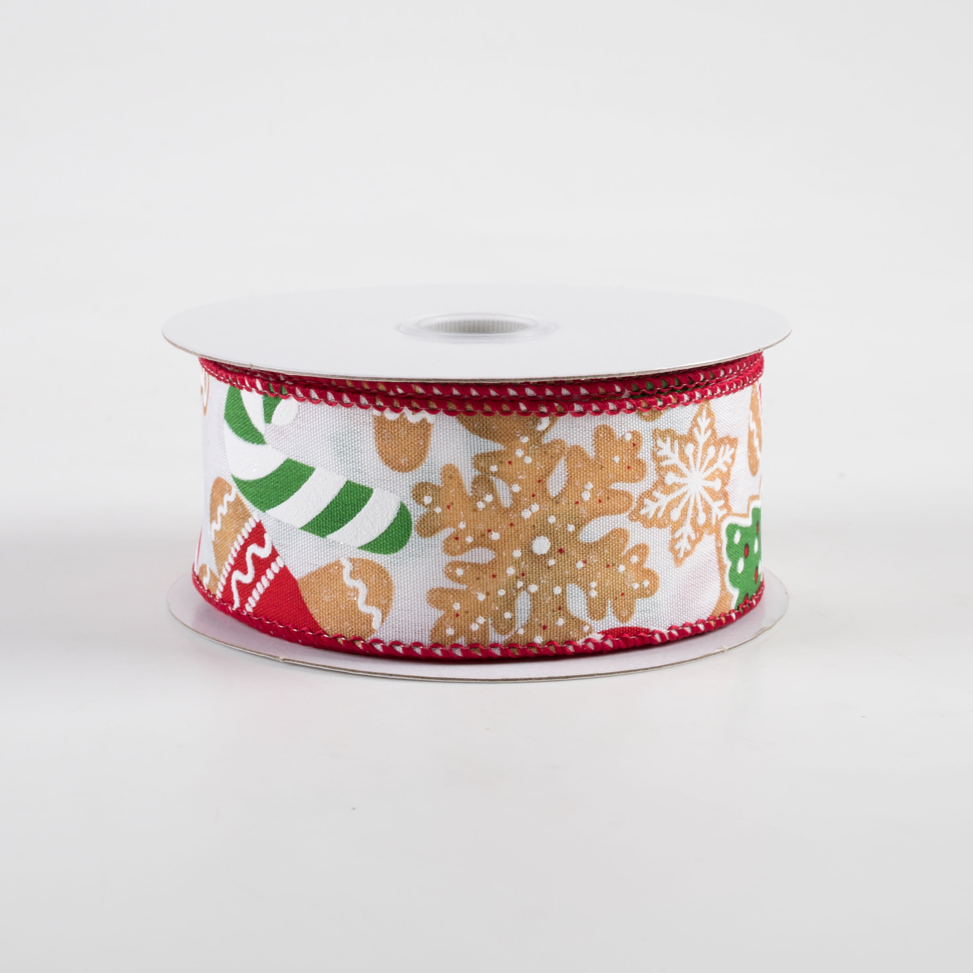 1.5" Gingerbread Cookies Candy Cane Ribbon: White (10 Yards)
