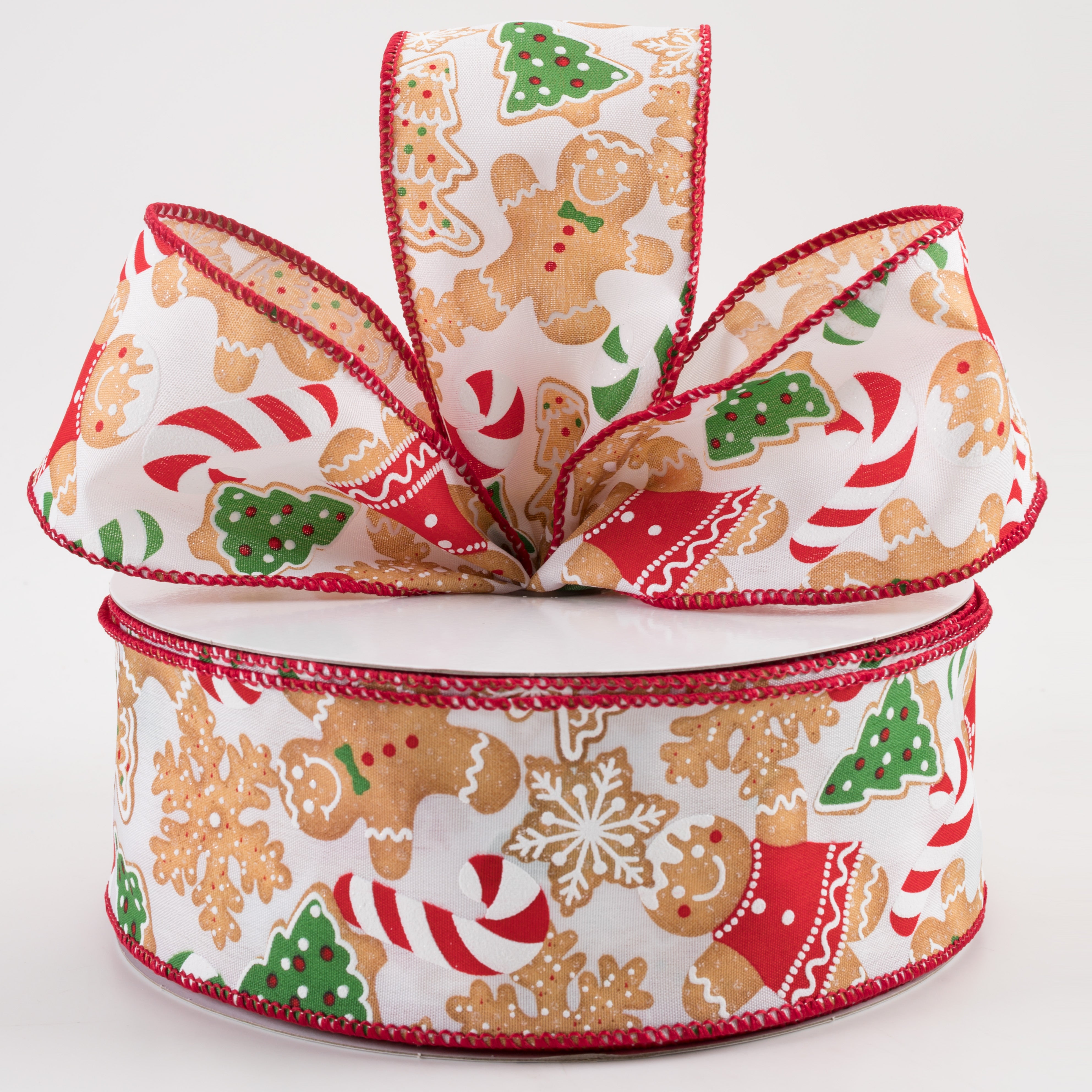 2.5" Gingerbread Cookies Candy Cane Ribbon: White (50 Yards) Lifestyle Photo
