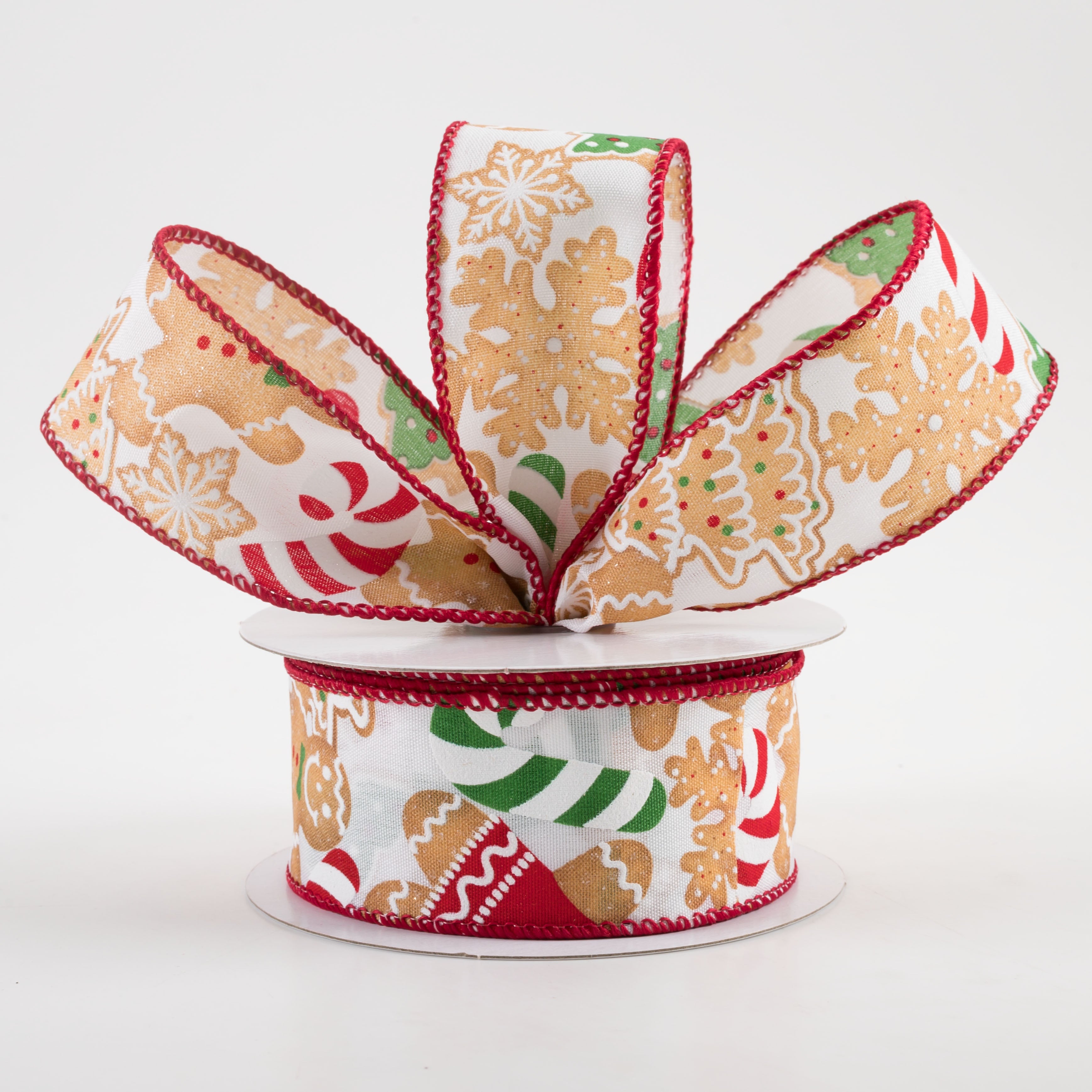 1.5" Gingerbread Cookies Candy Cane Ribbon: White (10 Yards) Lifestyle Photo