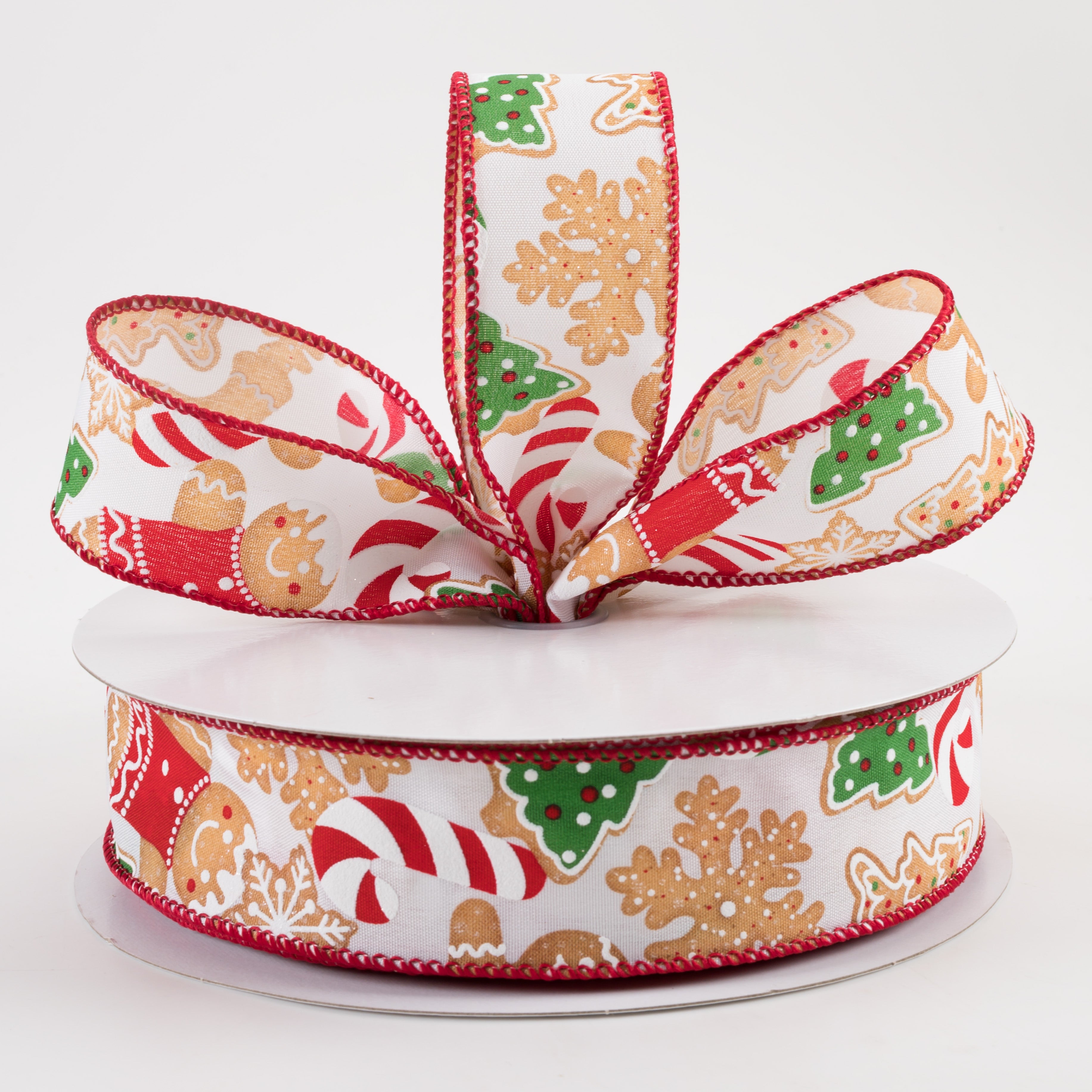 1.5" Gingerbread Cookies Candy Cane Ribbon: White (50 Yards) Lifestyle Photo